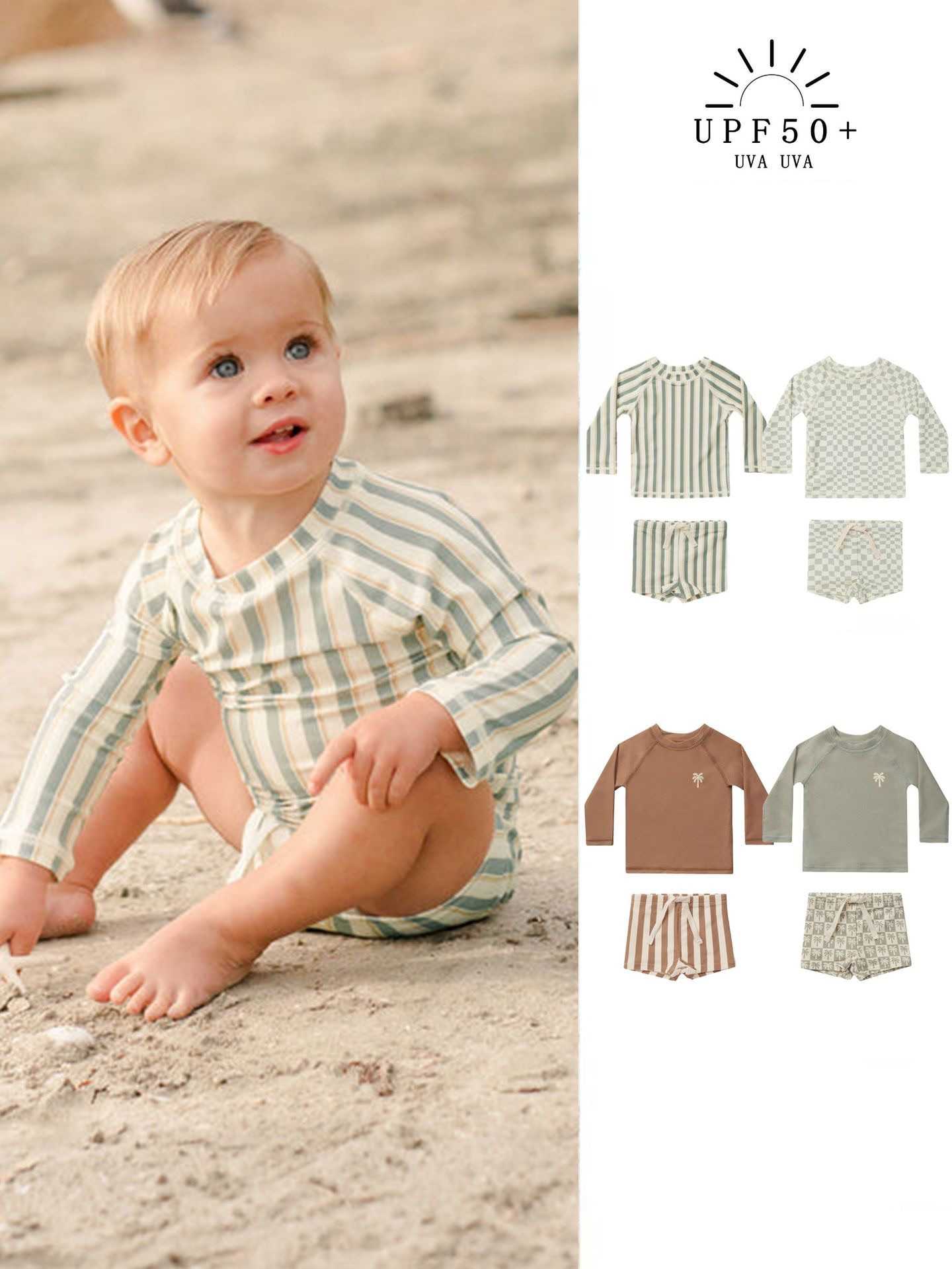 Preorder12-18วัน- ชุดว่ายน้ำเซ็ทเสื้อกางเกง ป้องกันUPF /Sz 90-130cm