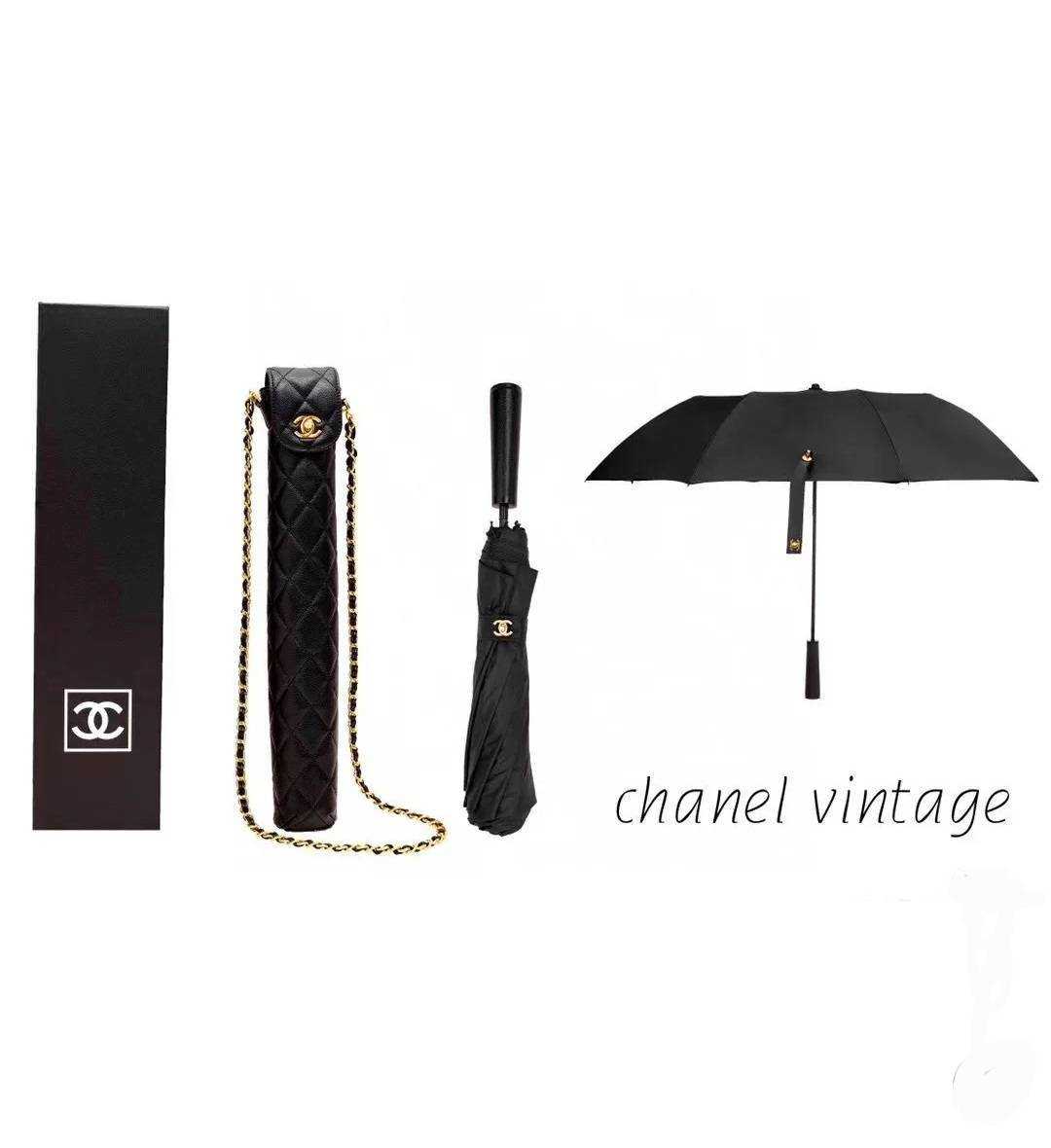 ( SALE ) CHANEL VINTAGE CLASSIC CC LOGO PRINT UMBRELLA IN BLACK