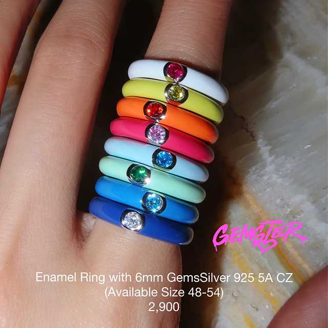 [พร้อมส่ง-Sample sale] Enamel Ring with 6mm Gems SIZE : 55 (Available 8 colors)
