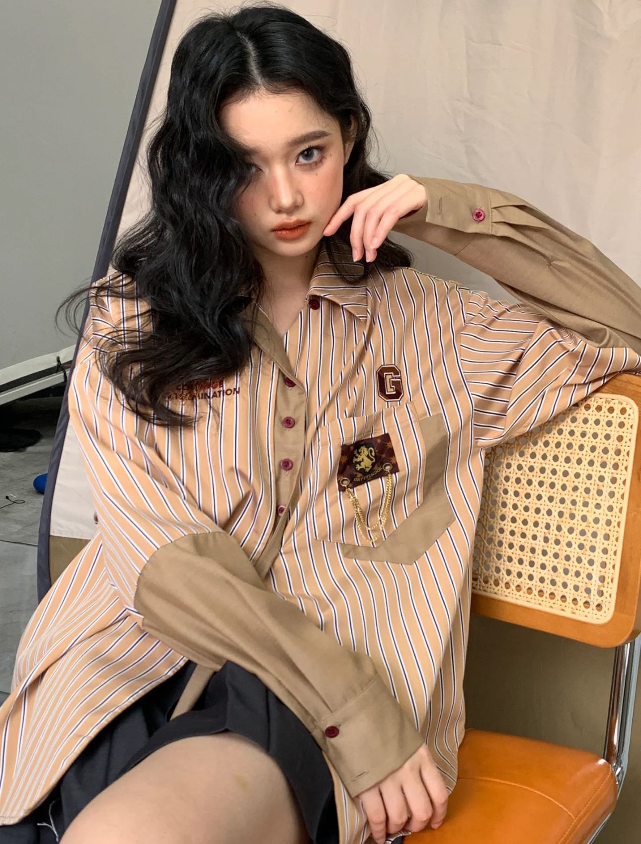 ￼((XL แดงพร้อมส่ง)) Kyouko Harry Potter preppy style long sleeves shirt เชิ้ตลายทางแฮร์รี่ พอตเตอร์