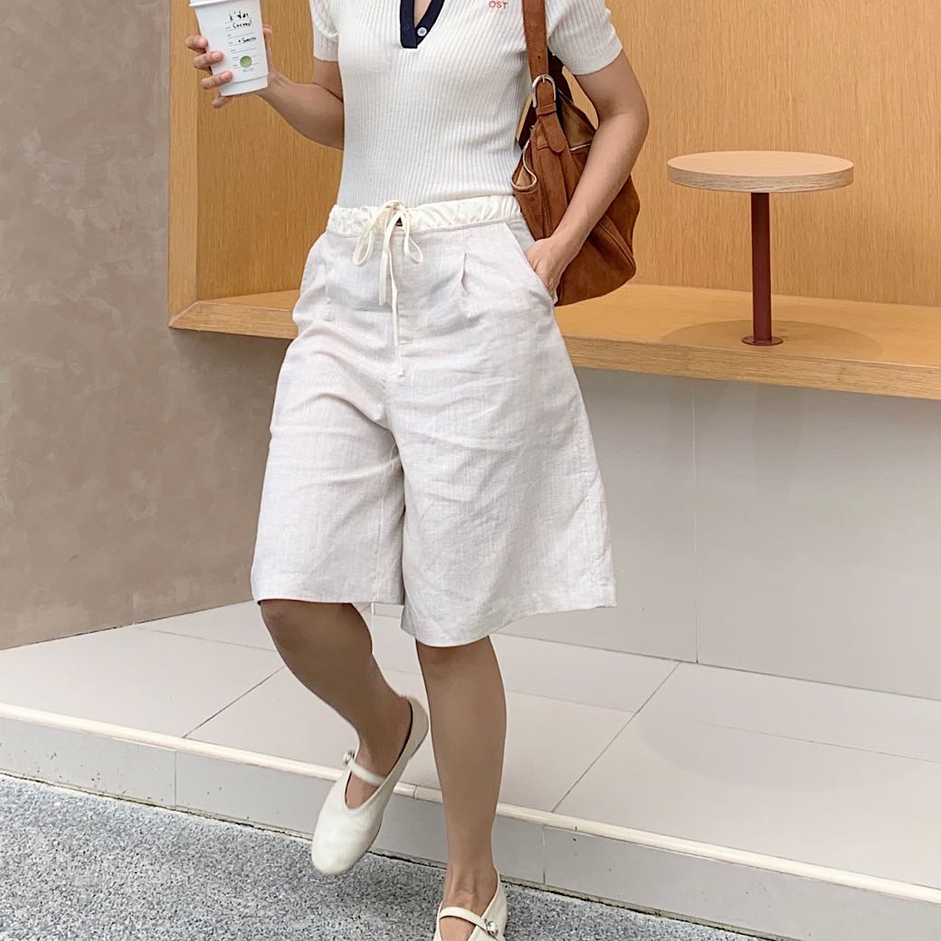 Layer waist linen shorts