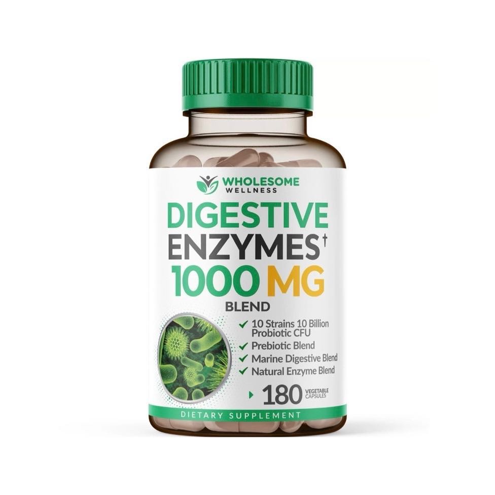 Wholesome Wellness Digestive Enzymes 1000 mg. With Probiotics & Prebiotics 