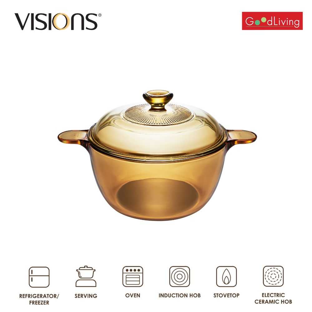 Visions หม้อแก้วทนไฟ ขนาด 2.5L Covered Cookpot IH Visions Induction / V-01-VS-25IH/CL1-SG