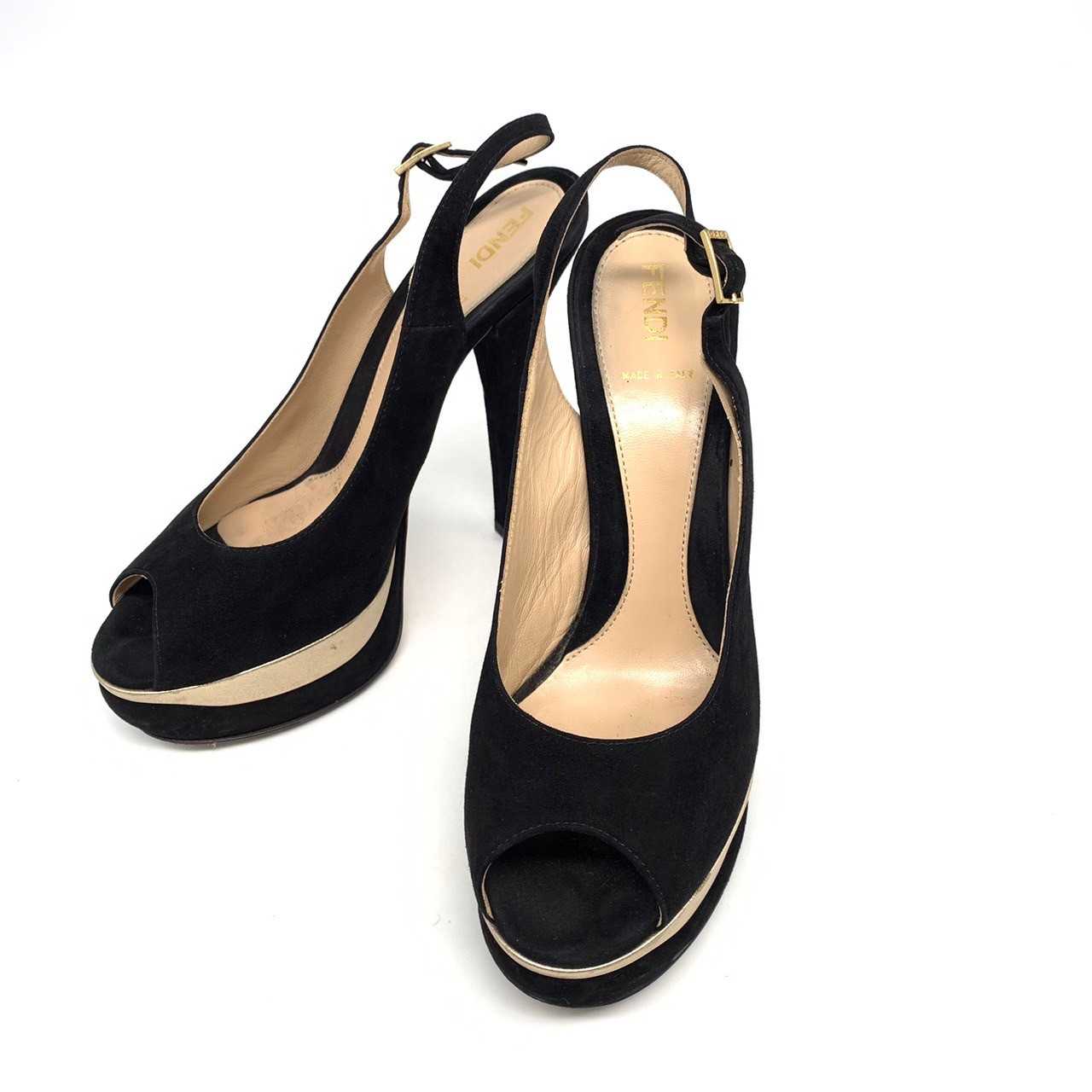 Fendi High heel shoes black suede platform slingback size39