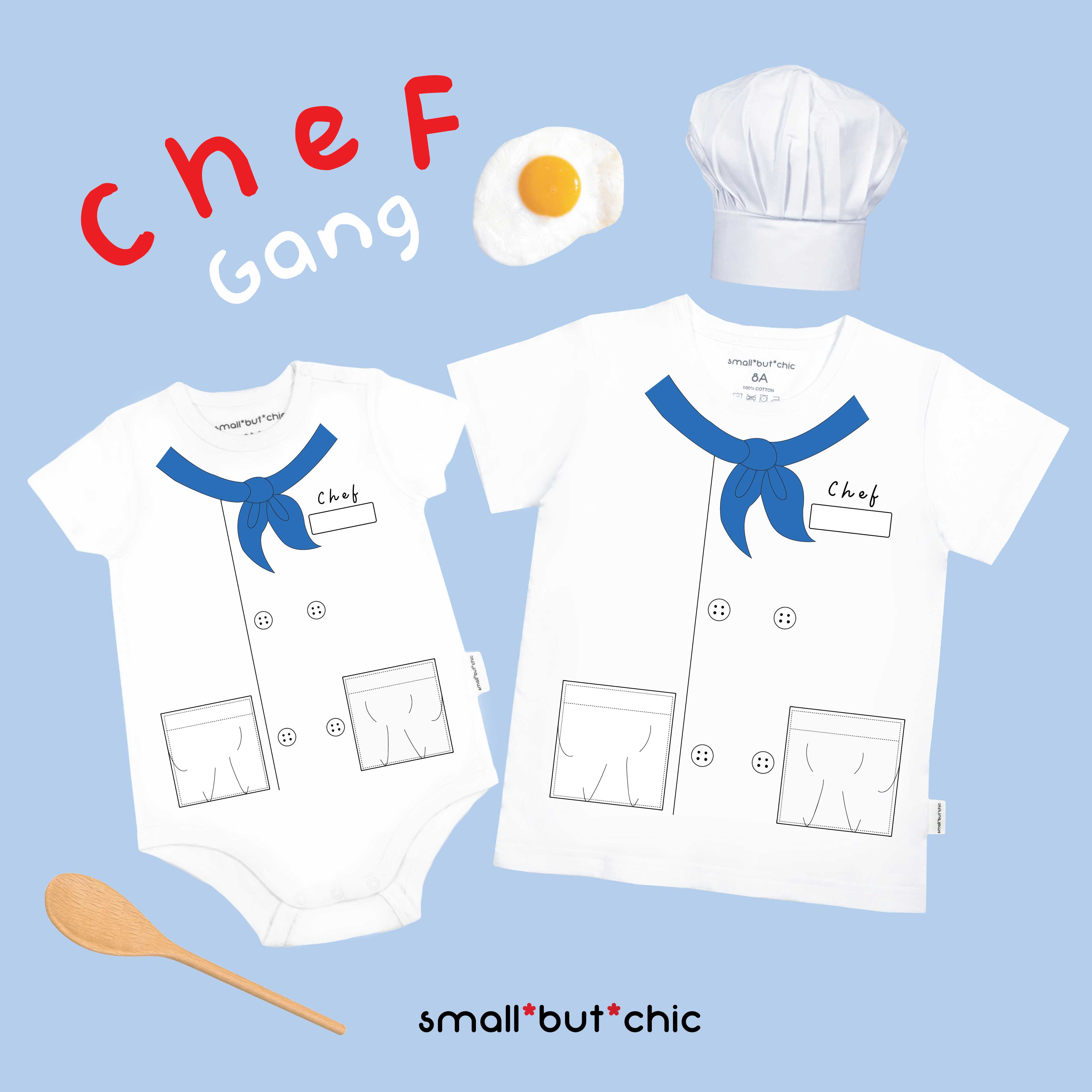 เสื้อเชฟผ้าพันคอน้ำเงิน [ใส่ชื่อได้] Small Chef(Blue scarf)