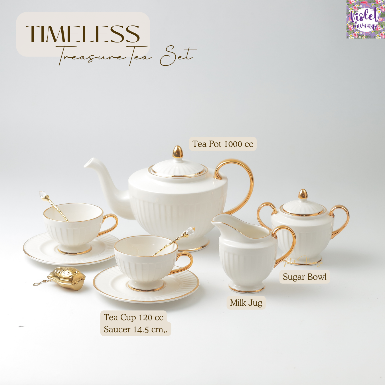 ชุดน้ำชารุ่น Timeless Treasure สีขาวงาช้างขอบทอง
