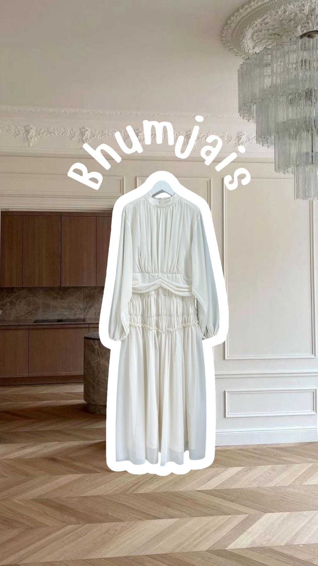 #BJChiffonDress1020 (1490THB)—ivory/olive—