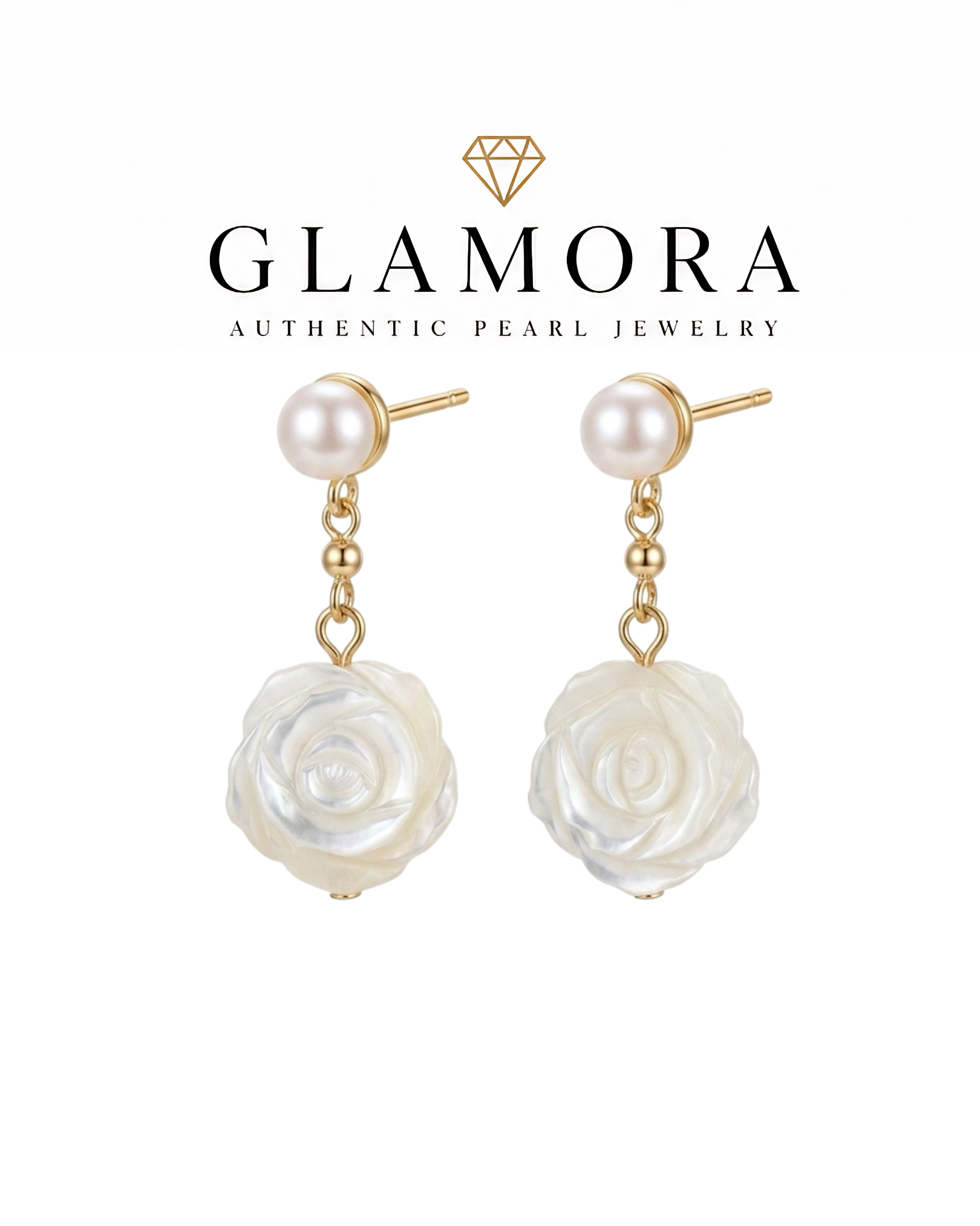 A1 ต่างหูไข่มุก รุ่น Camellia Drop เงินแท้S925 ชุปทอง 18k