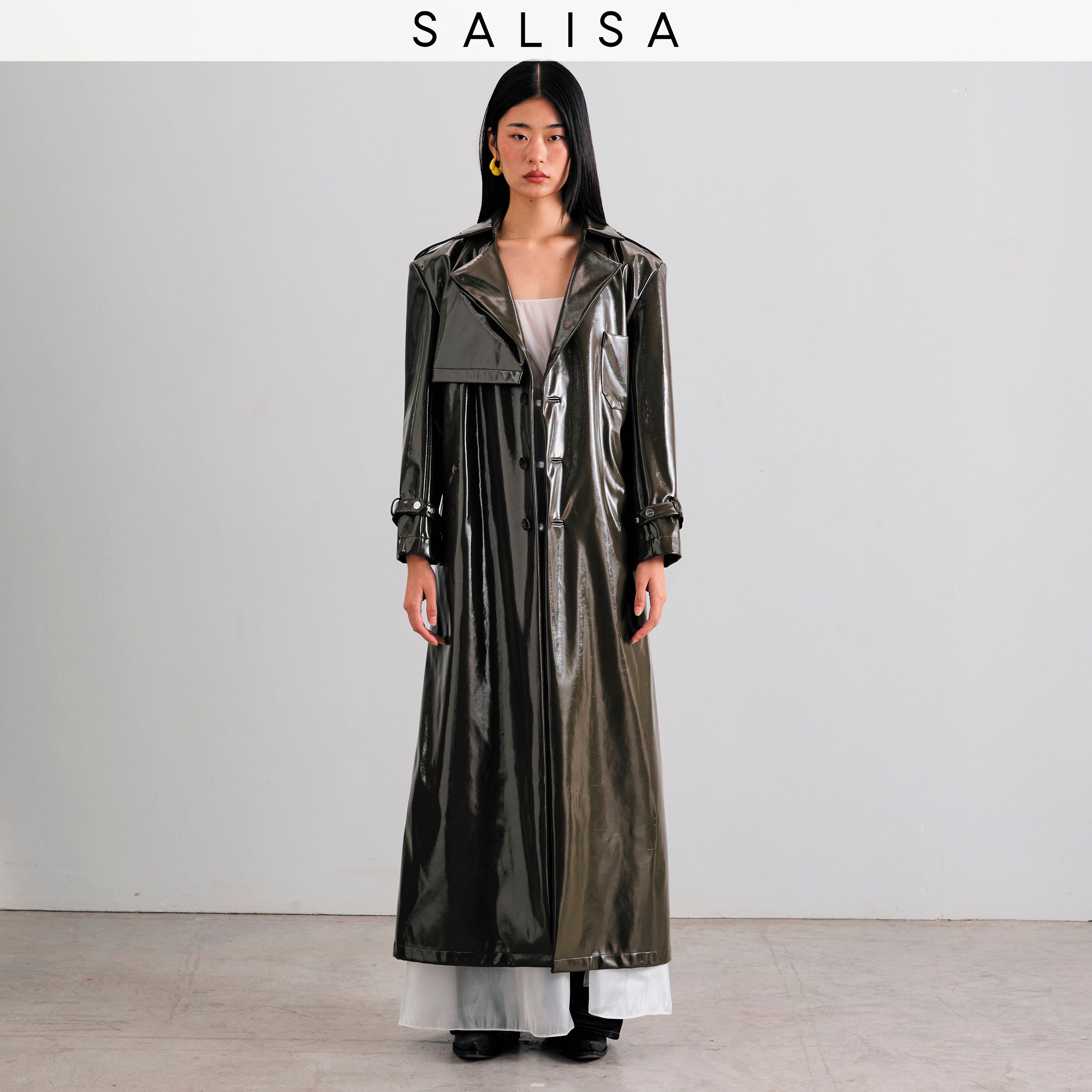 Oversized TRENCH COAT FW24 Dark Green Patent VL