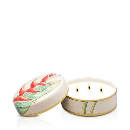 Ceramic Candle Cylinder Size M Heliconia Pattern เทียนหอมในเซรามิก ทรงตลับลายHeliconia ขนาด M