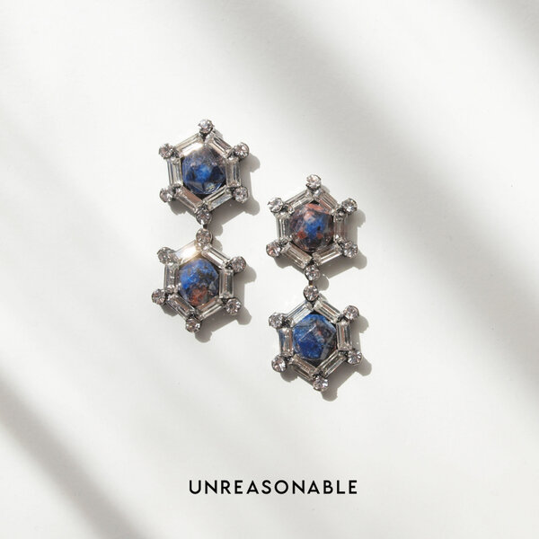 ต่างหู หินธรรมชาติ ลาบลาดอไลต์ Labradorite สีน้ำเงินเข้ม UA0836-03 Unreasonable Accessories