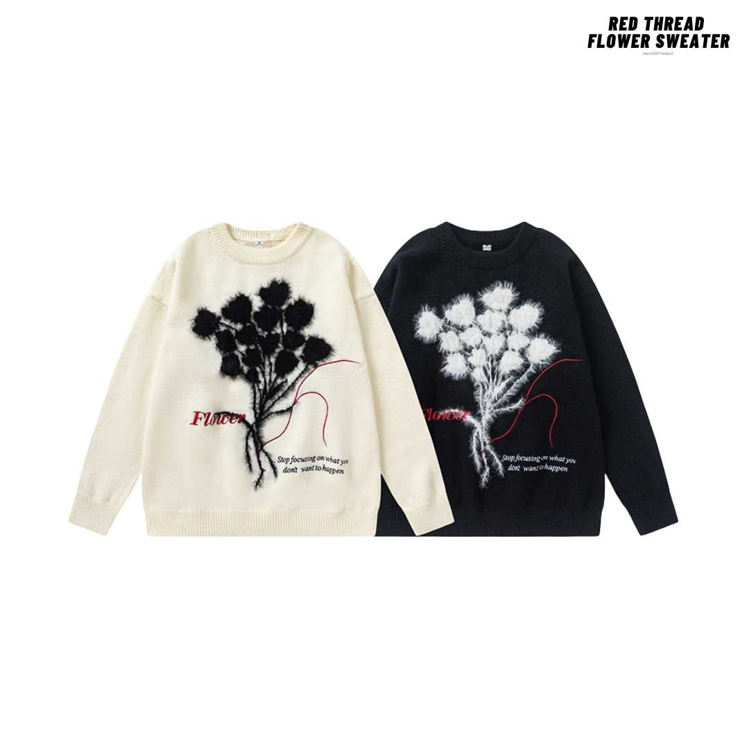 Jeera168 | Red thread flower Sweater (พรีออเดอร์)
