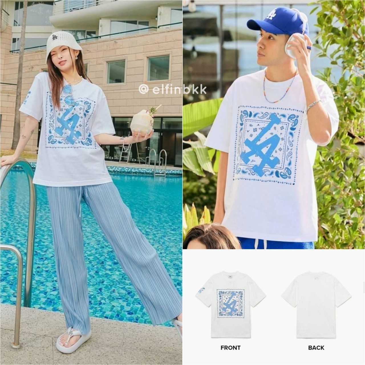 MLB Paisley Big Logo T-Shirts  เสื้อยืดโอเวอร์ไซส์ คอกลม แขนสั้น สีขาว สีดำ สีฟ้า
