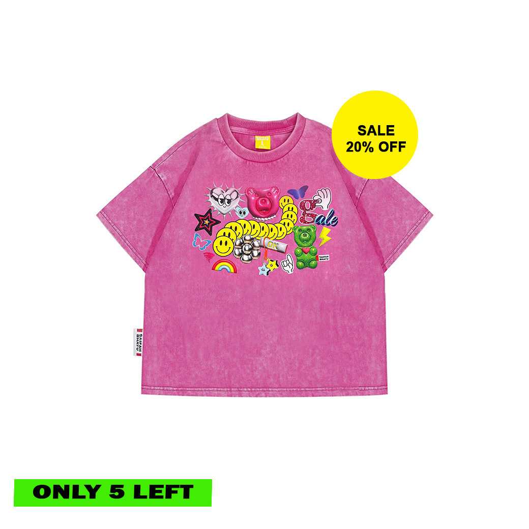 (DROP 2) STICKER CLUB T-SHIRT - PINK (KIDS)