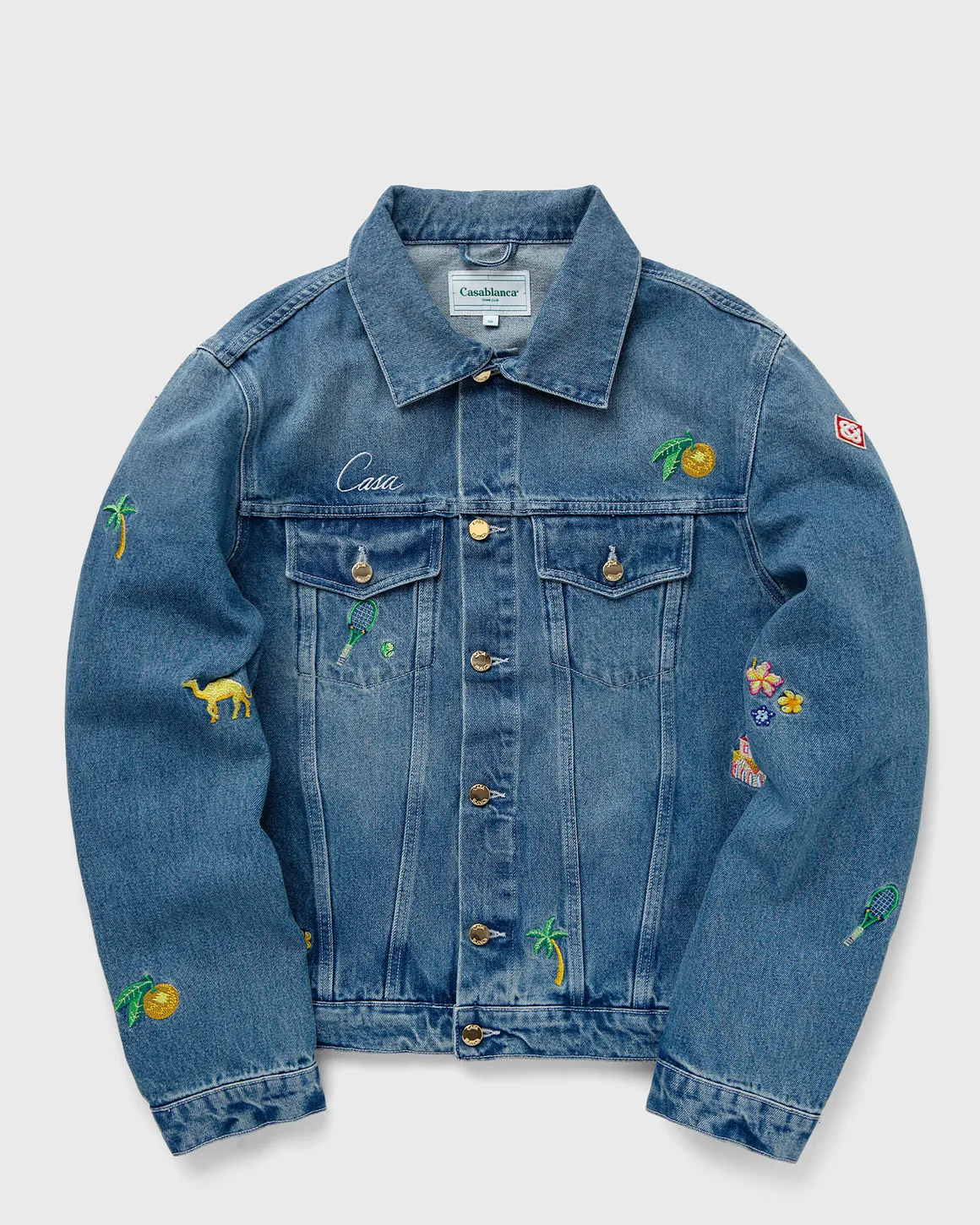 CASA BLANCA STONE WASH DENIM EMBROIDERED MOTIF JACKET
