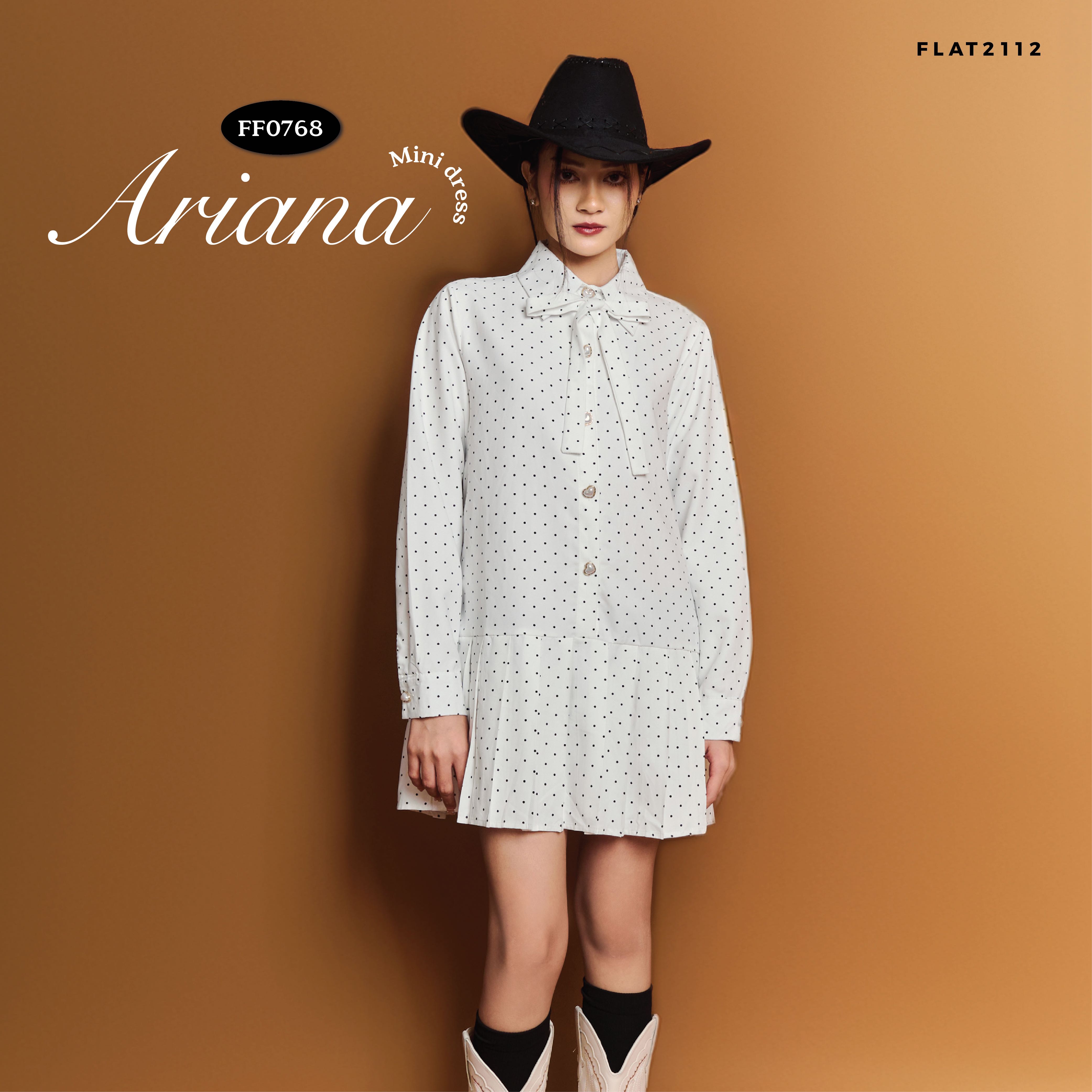 FLAT2112 FF0768 : ARIANA MINI DRESS  มินิเดรสคอปกแขนยาว มีเชือกผูกโบว์