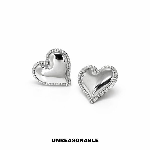 ต่างหูหัวใจสีเงิน Silver Heart earrings ต่างหูคลิป ก้านเงินแท้ น้ำหนักเบา UA0975-02 Unreasonable ...