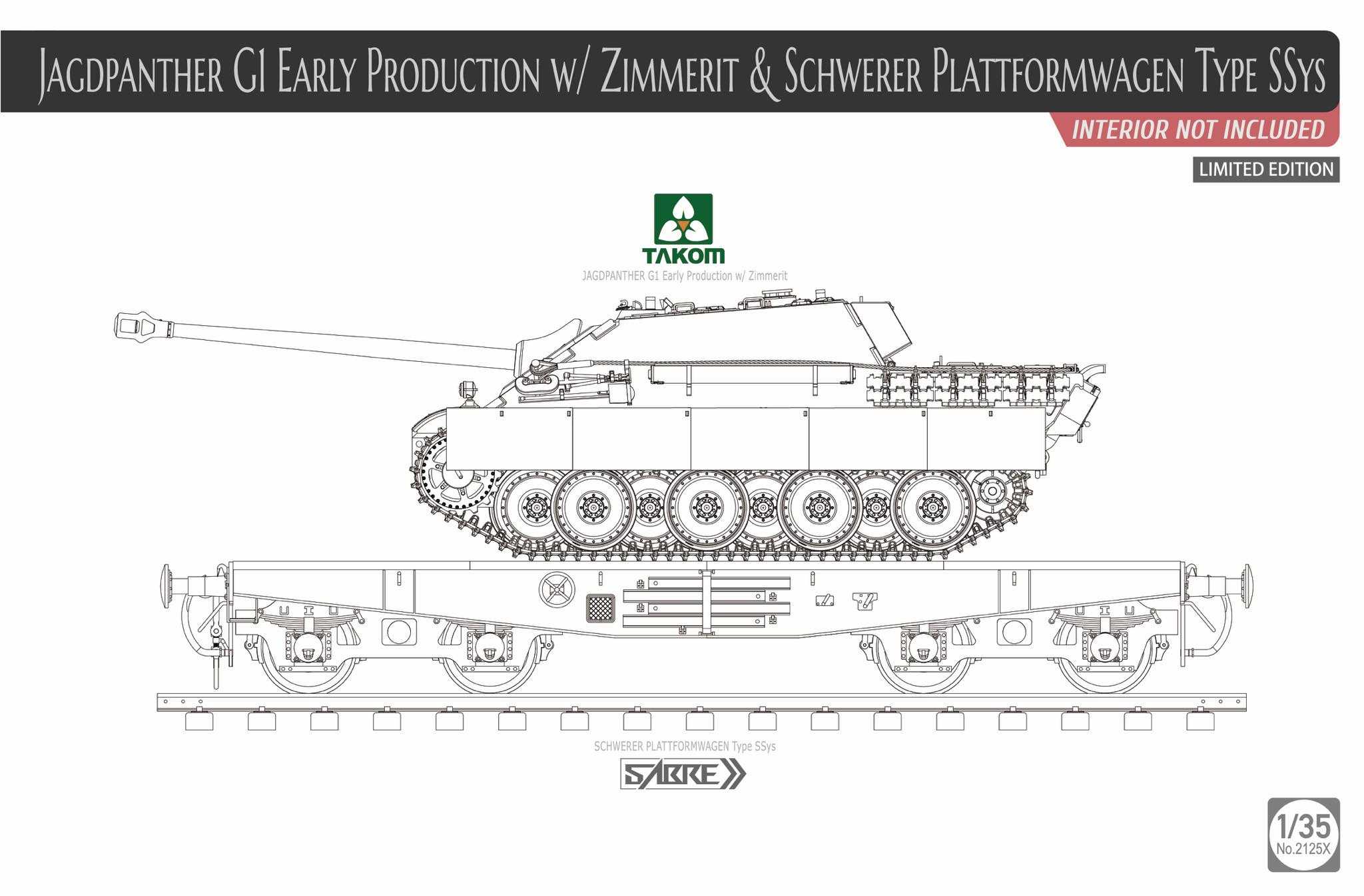 1/35 Jagdpanther G1 early production w/ Zimmerit & Schwerer Plattformwagen Type SSys