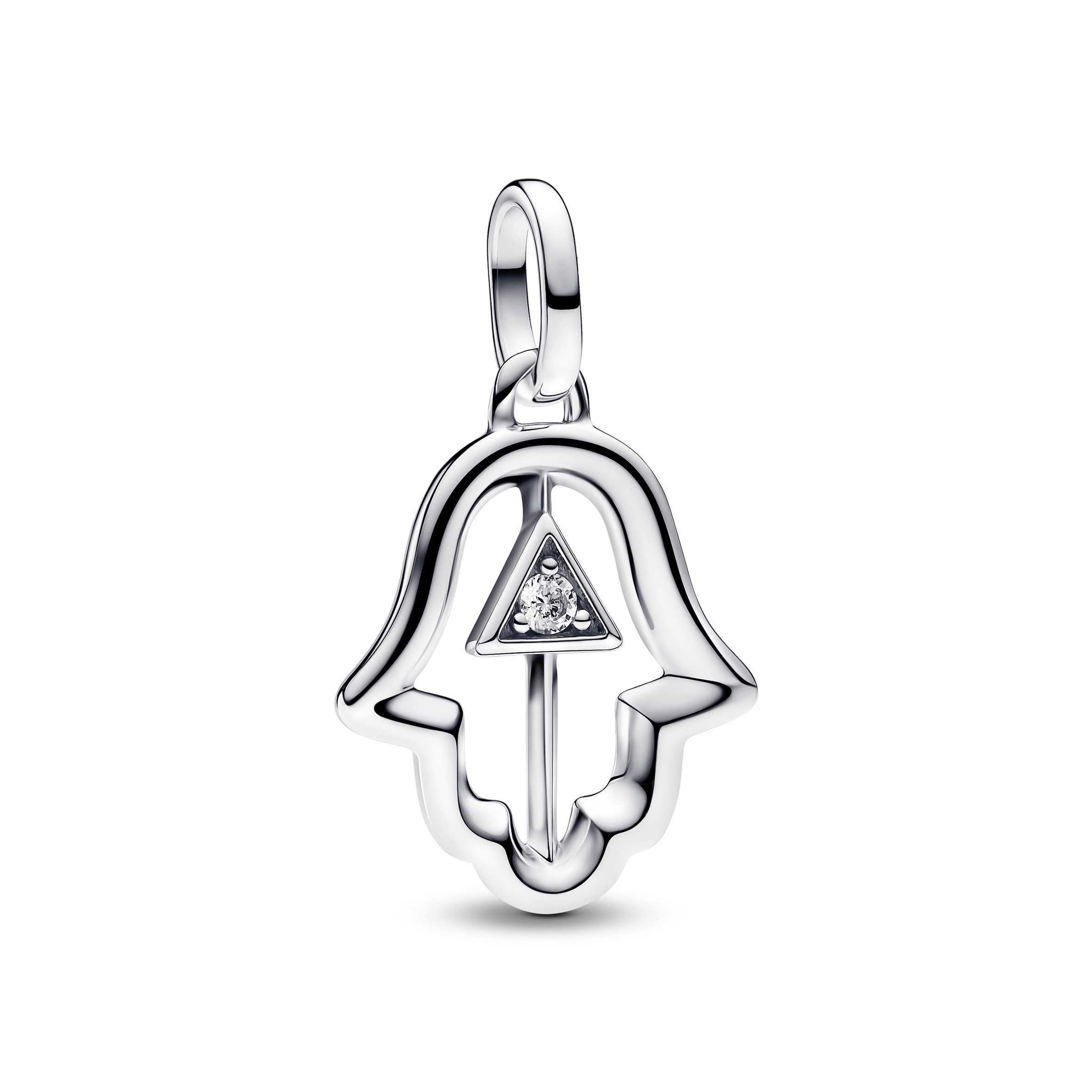 Fatima hand sterling silver medallion with clear cubic zirconia