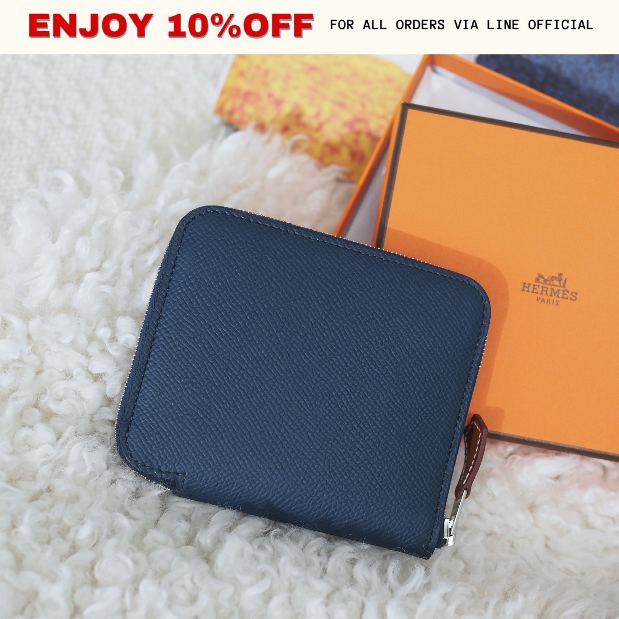 NEW! HERMES Silk'In Compact Wallet Epsom PHW สี Bleu De Prusse | Bag
