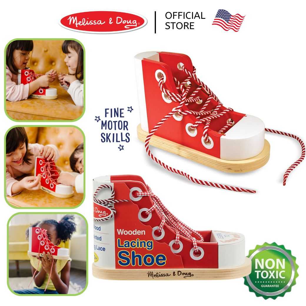 (ของแท้ USA) ของเล่นฝึกร้อยเชือกรองเท้า ทักษะจำเป็น Lacing Shoe Melissa & Doug เสริมสมาธิ 3018