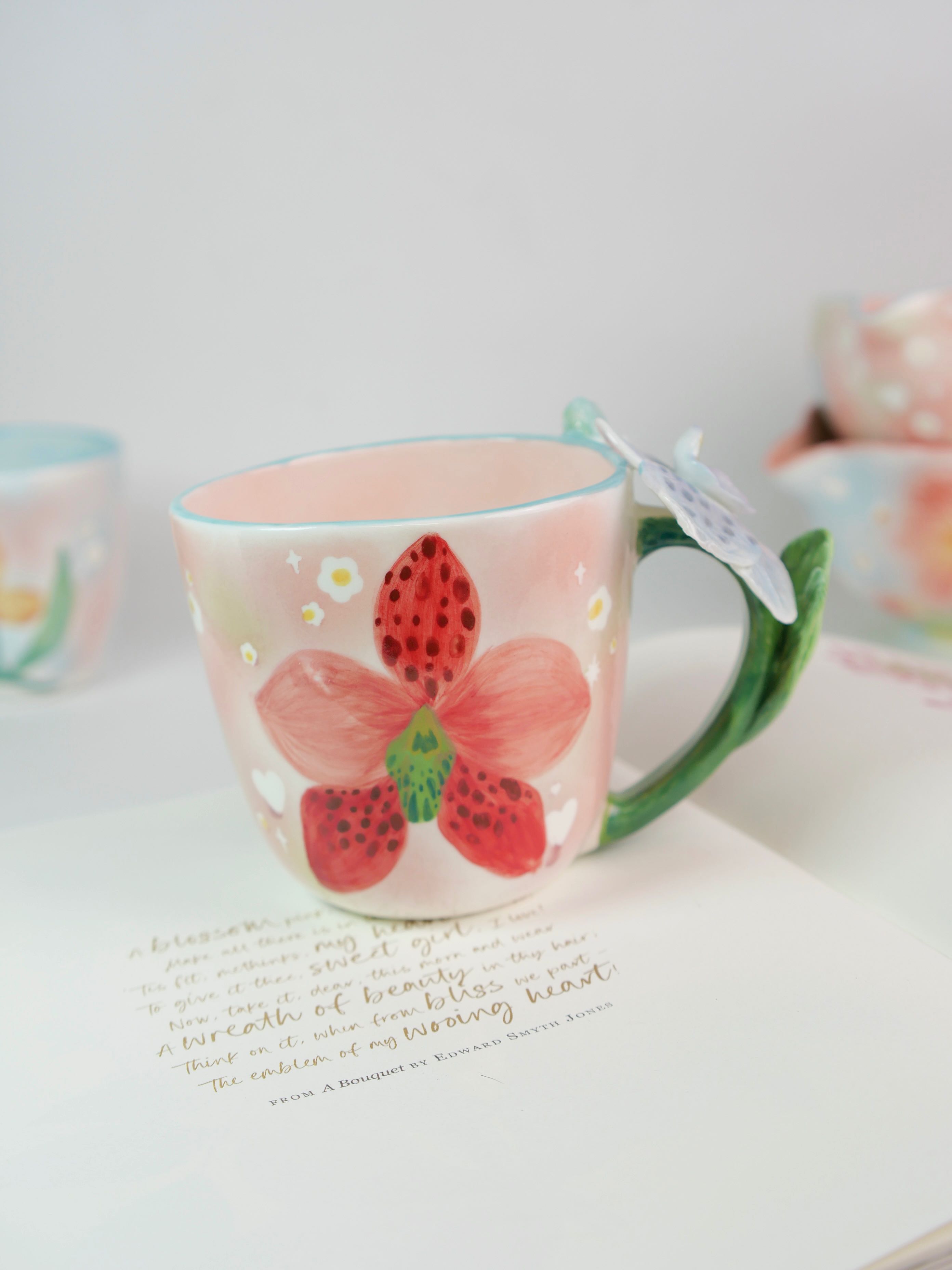 red orchid mug