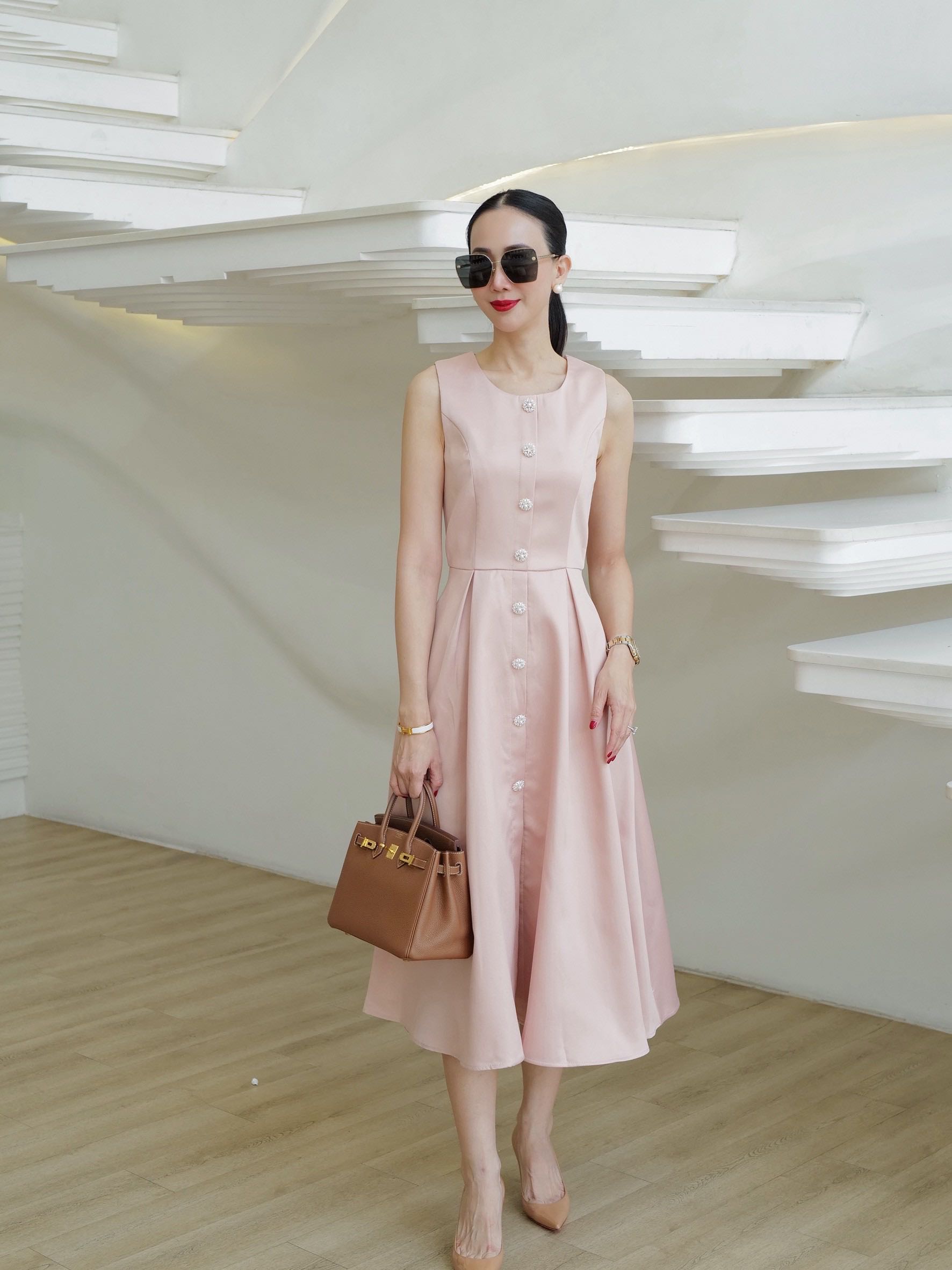 📌พร้อมส่ง…PINK ROSE GOLD COTTON SILK DRESS 