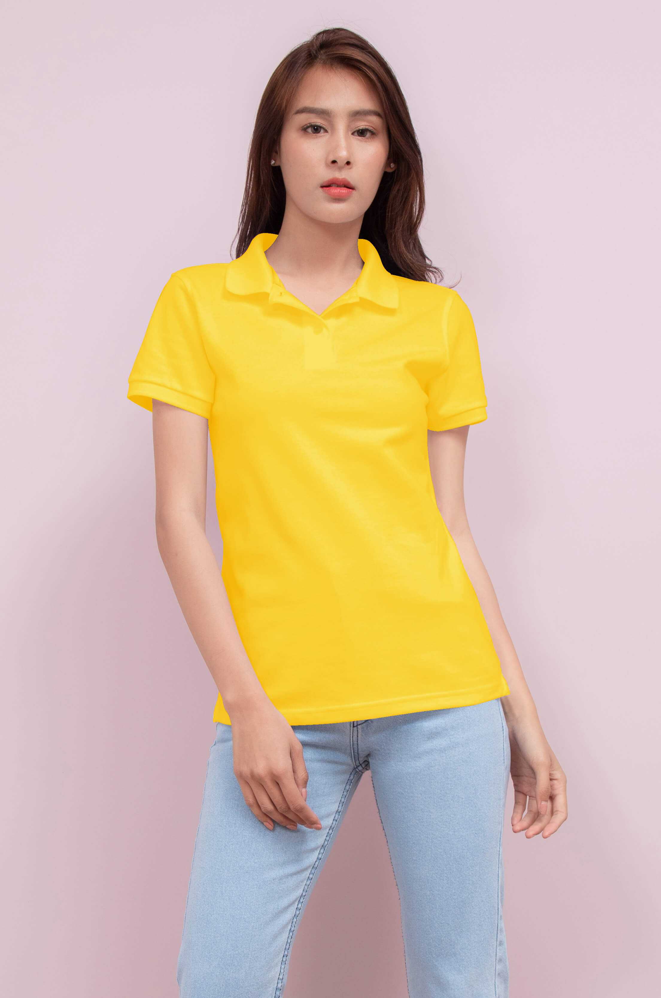 Noproblem ยอดขาย No.1 รับประกัน ไม่ย้วย ไม่ยืด ผ้านุ่ม เสื้อโปโล หญิง สีเหลืองบุษราคัม