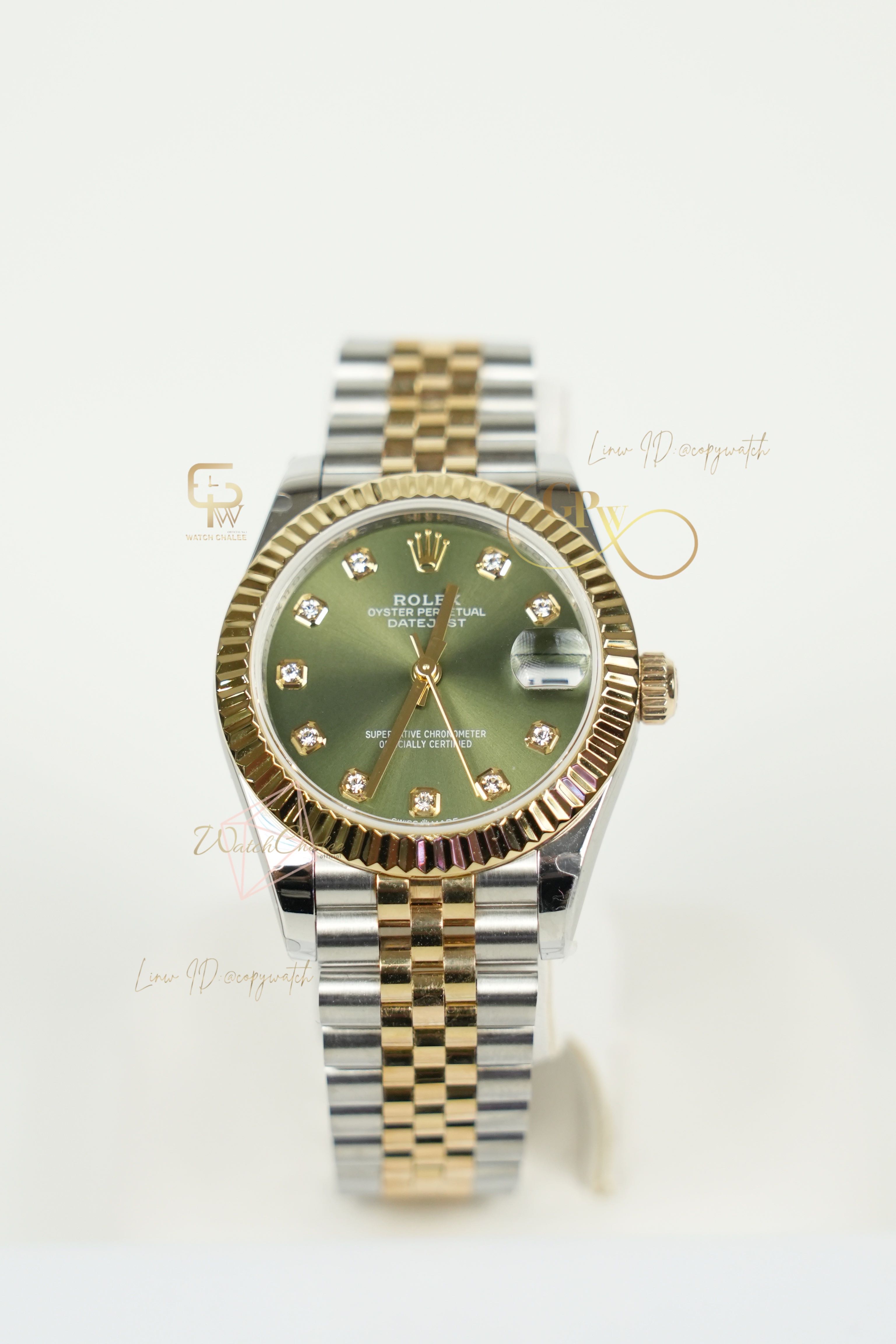 Rolex Datejust 31 mm. Olive Green Two tone gold automatic swiss movement