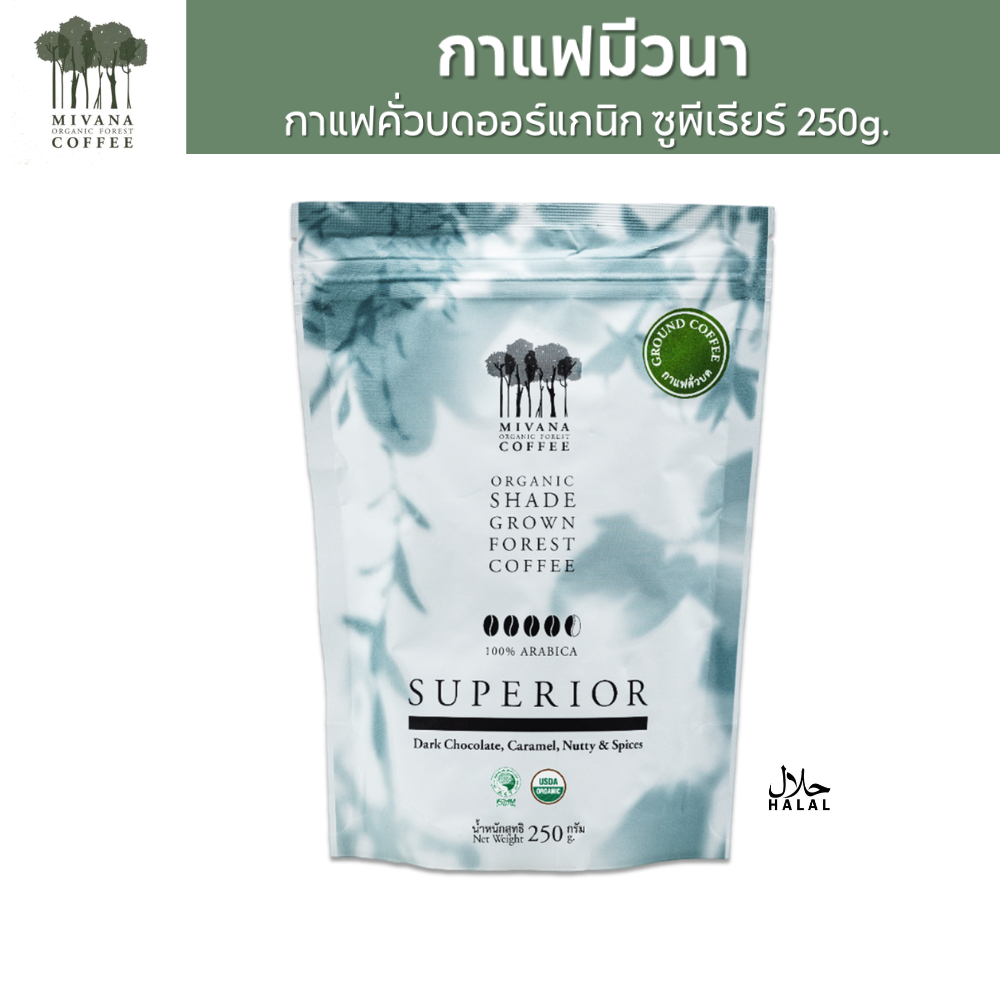 (แพ็ค 1) MiVana Coffee กาแฟมีวนา ซูพีเรียร์เบลนด์ กาแฟออร์แกนิกอาราบิก้าคั่วบด 250 กรัม