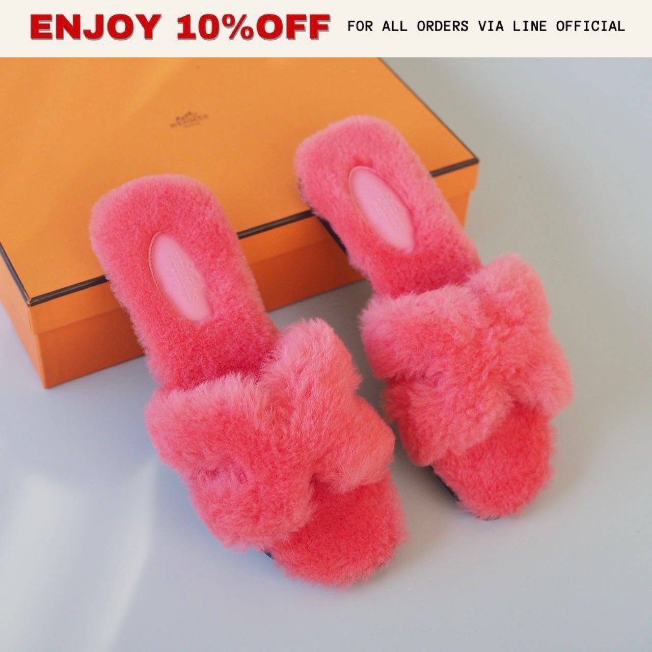 NEW! HERMES Oran Sandals สี Rose Du Desert Shearling | Shoes