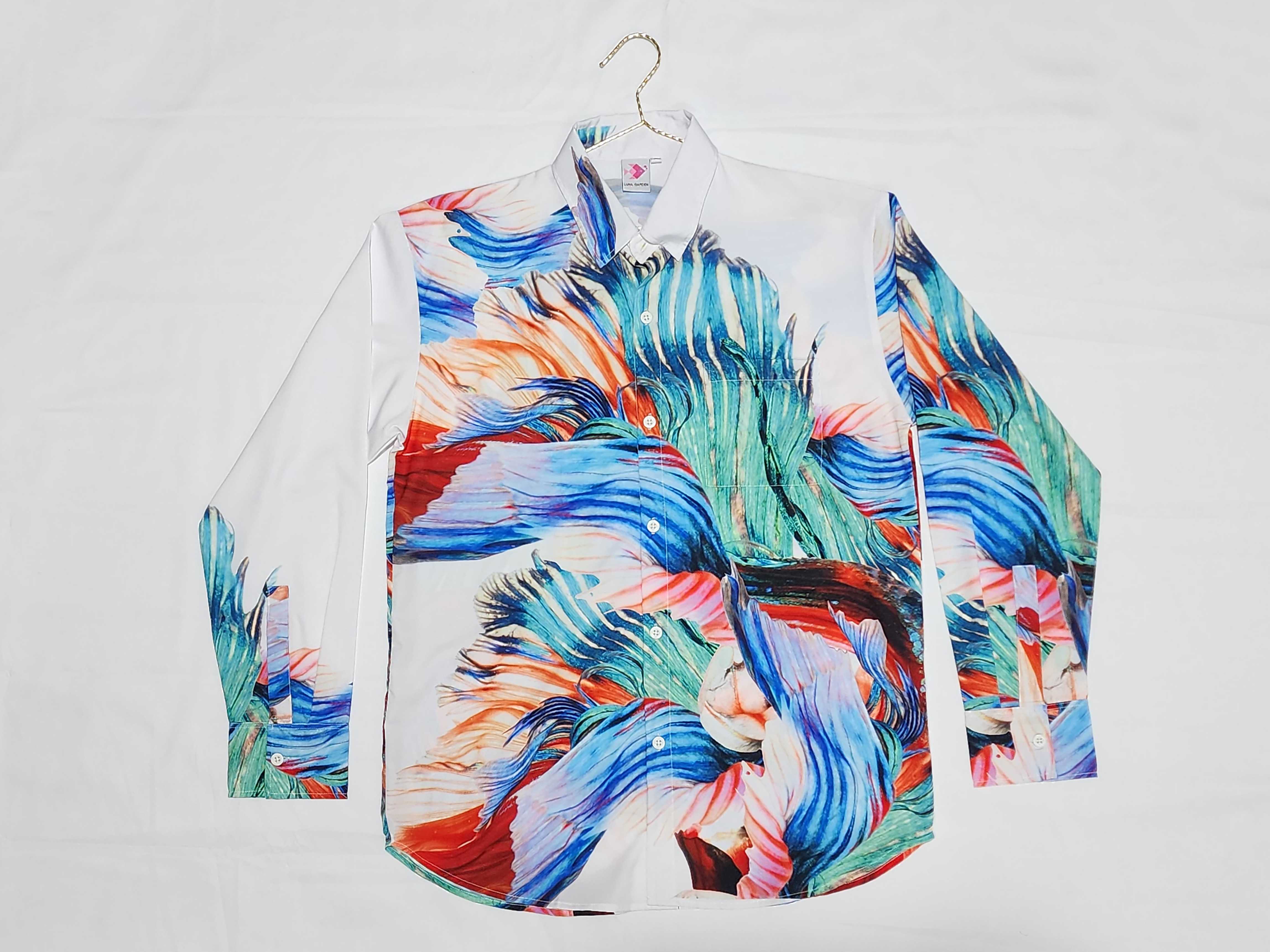Colourful Mix Halfmoon Betta Long Hawaii Shirt - White