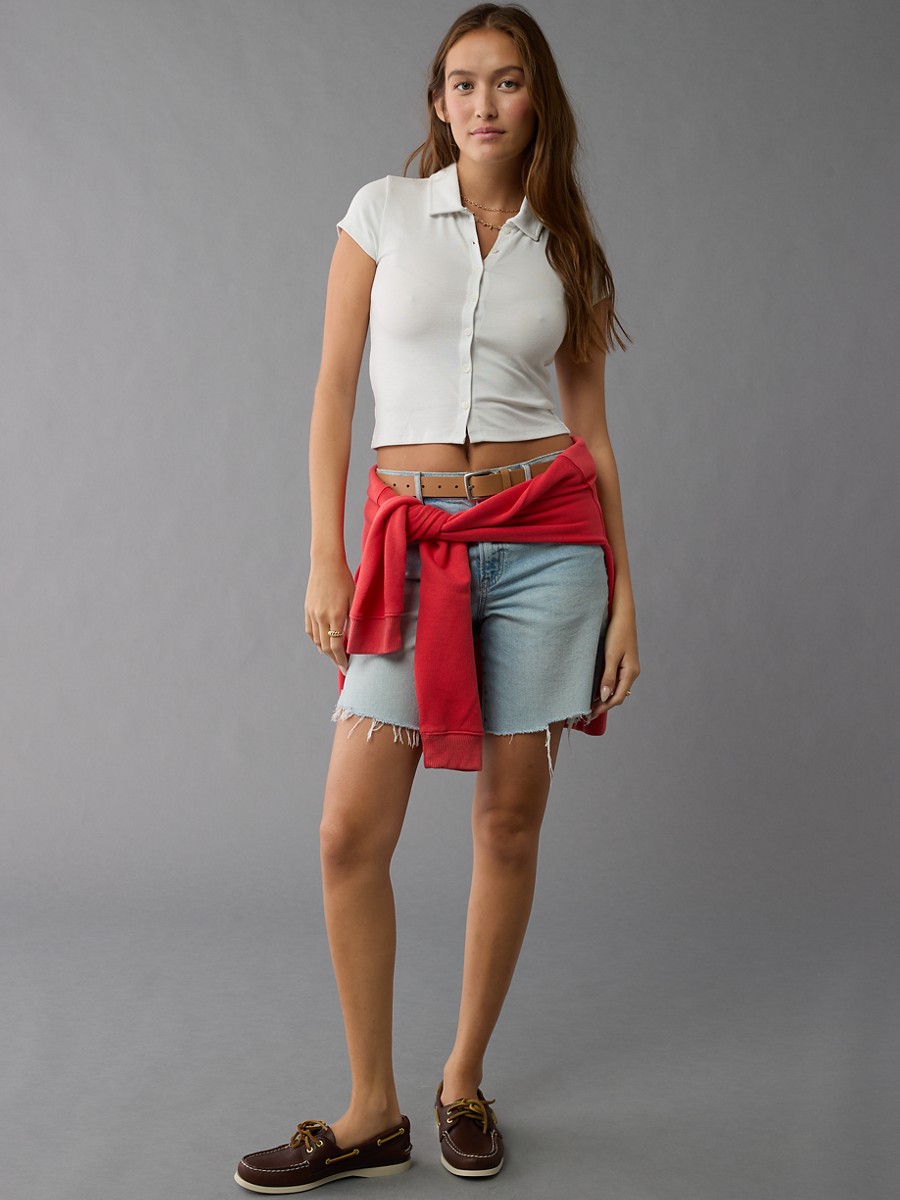 เสื้อ ผู้หญิง 9540 COLLARED BUTTON FRONT TEE ( 037-9540-100 )