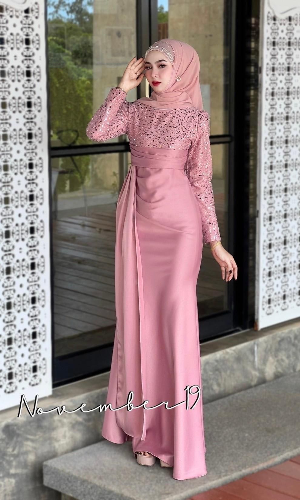ชุดเดรสใส่ออกงานสวยๆ ชุดเดรสมุสลิม รุ่นเฮเลนมุก ชุดใส่ออกงานทรงหางปลาเข้ารูป