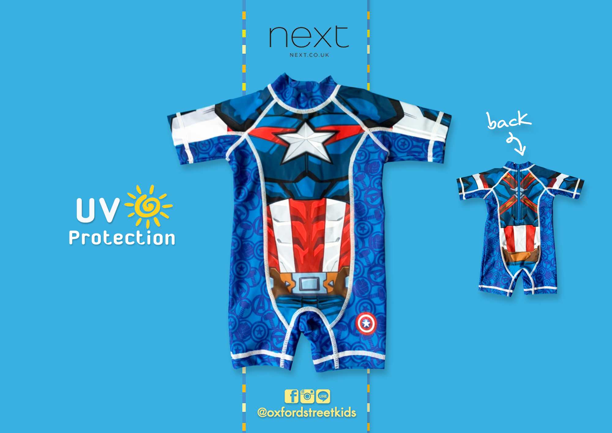 ✅ [3-6M] Next Captain America Swimsuit UV Protection ชุดว่ายน้ำเด็ก ป้องกันแสงแดด