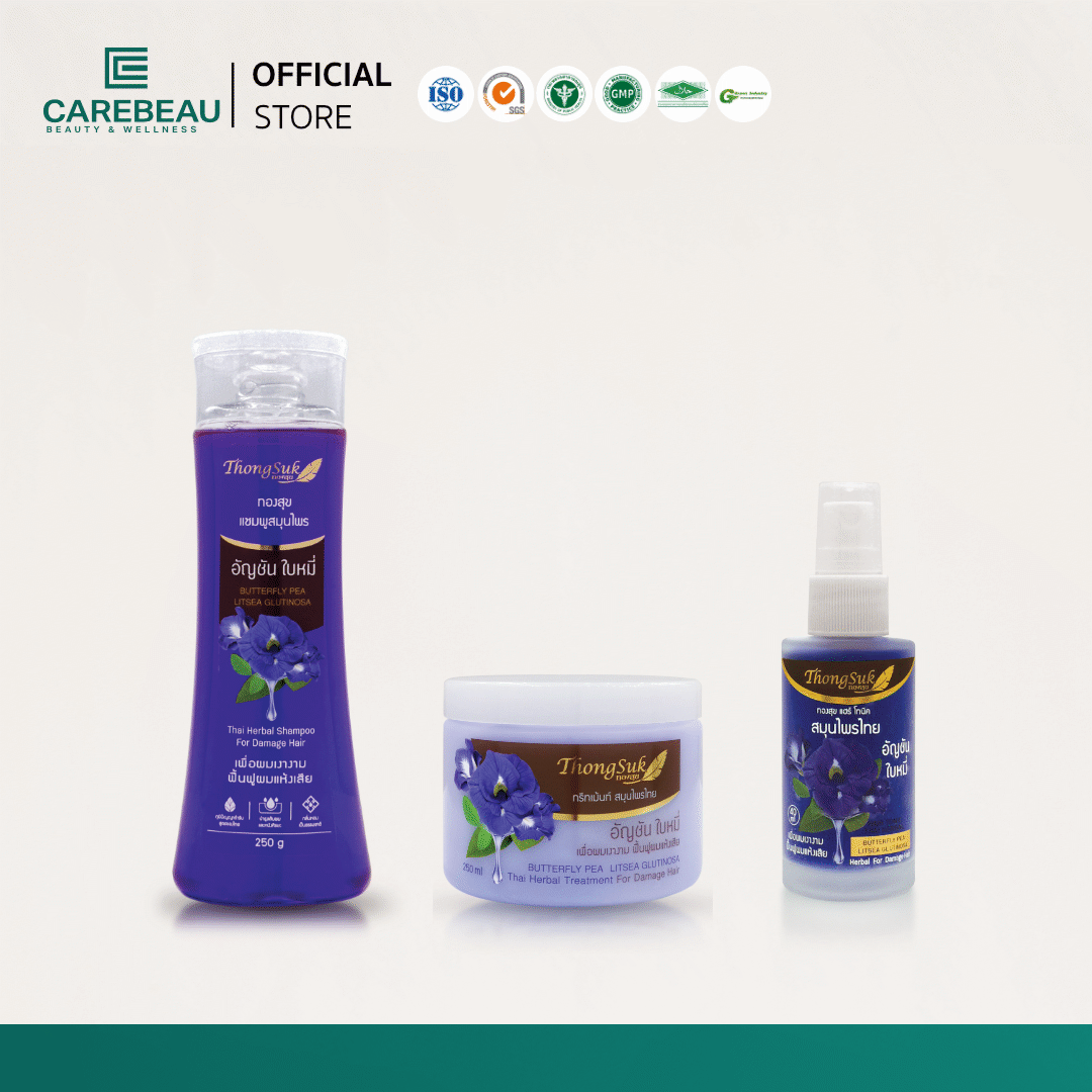 ทองสุข สมุนไพรไทย สูตรอัญชัน ใบหมี่ ( แชมพู 250 ML/ทรีทเม้นท์ 250 ML/แฮร์โทนิค 40 ML )