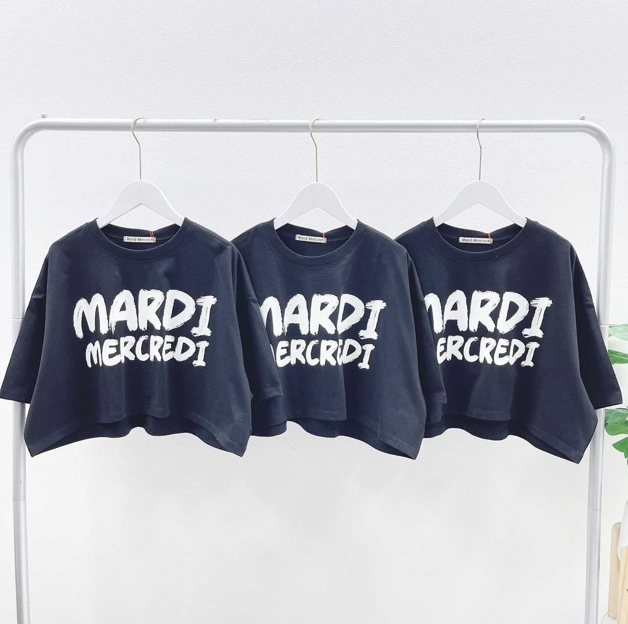 Mardi Brush Logo Contrast Oversized Cropped T-Shirt (Black/White)