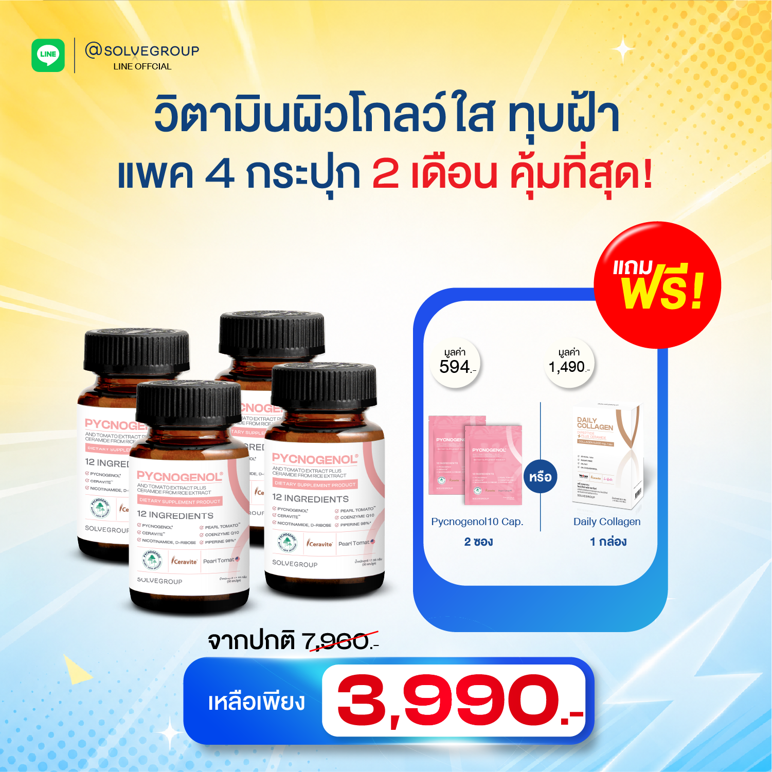 Midyear Sale  Solve Pycnogenol 30 capsule 2 กระปุก แถมPycnogenol 10 แคปซูล 2 ซอง