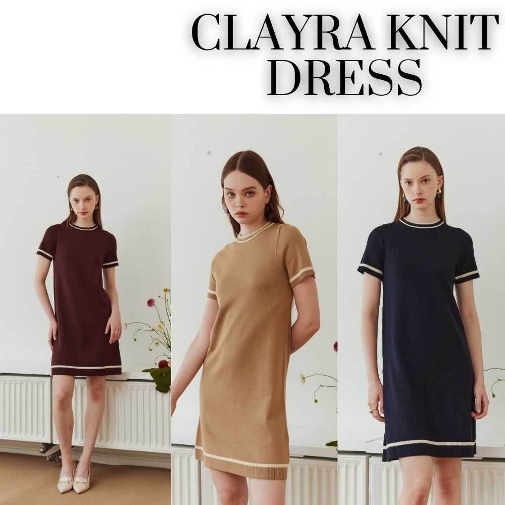 Mave เดรสรุ่น Clayra knite dress สี Navy,Mocha,Golden brown