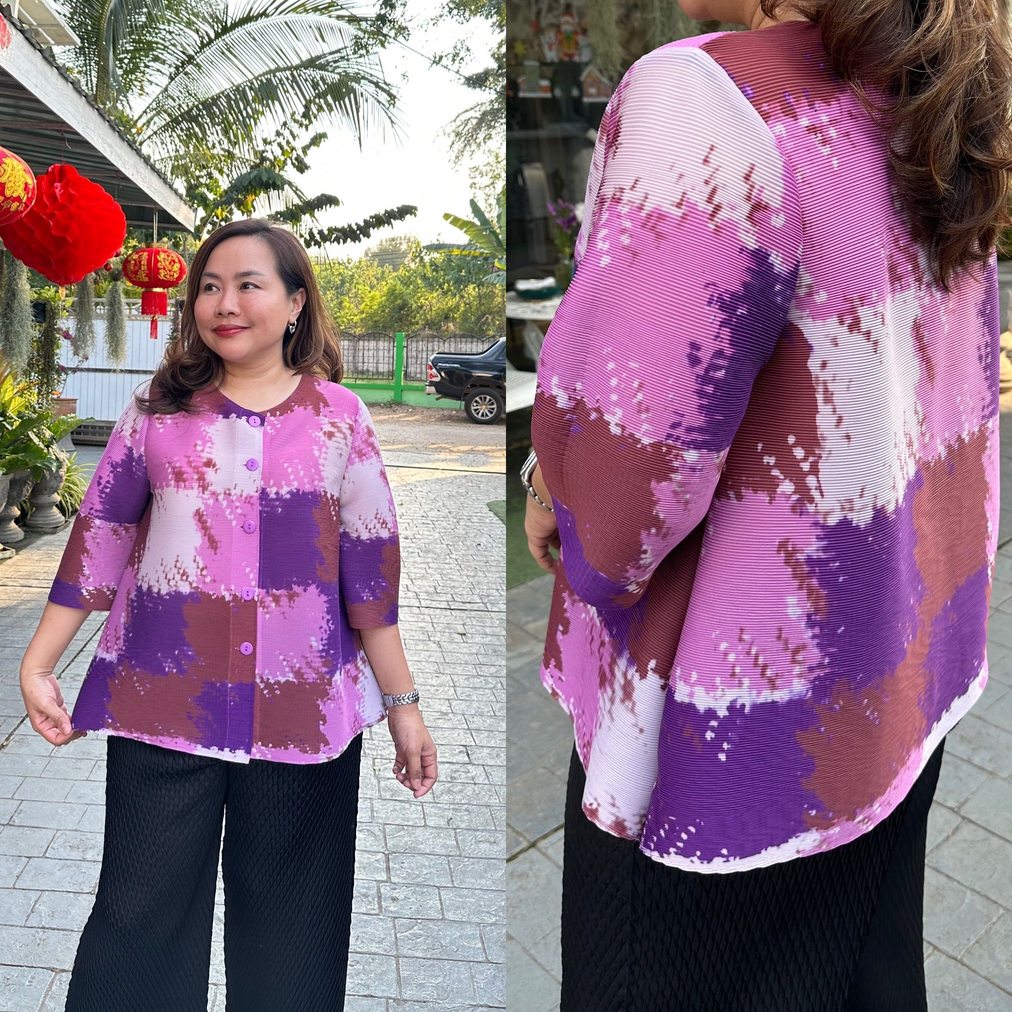 Pleatbynisa เสื้ออัดพลีท A665 เนื้อผ้าPolyester100%