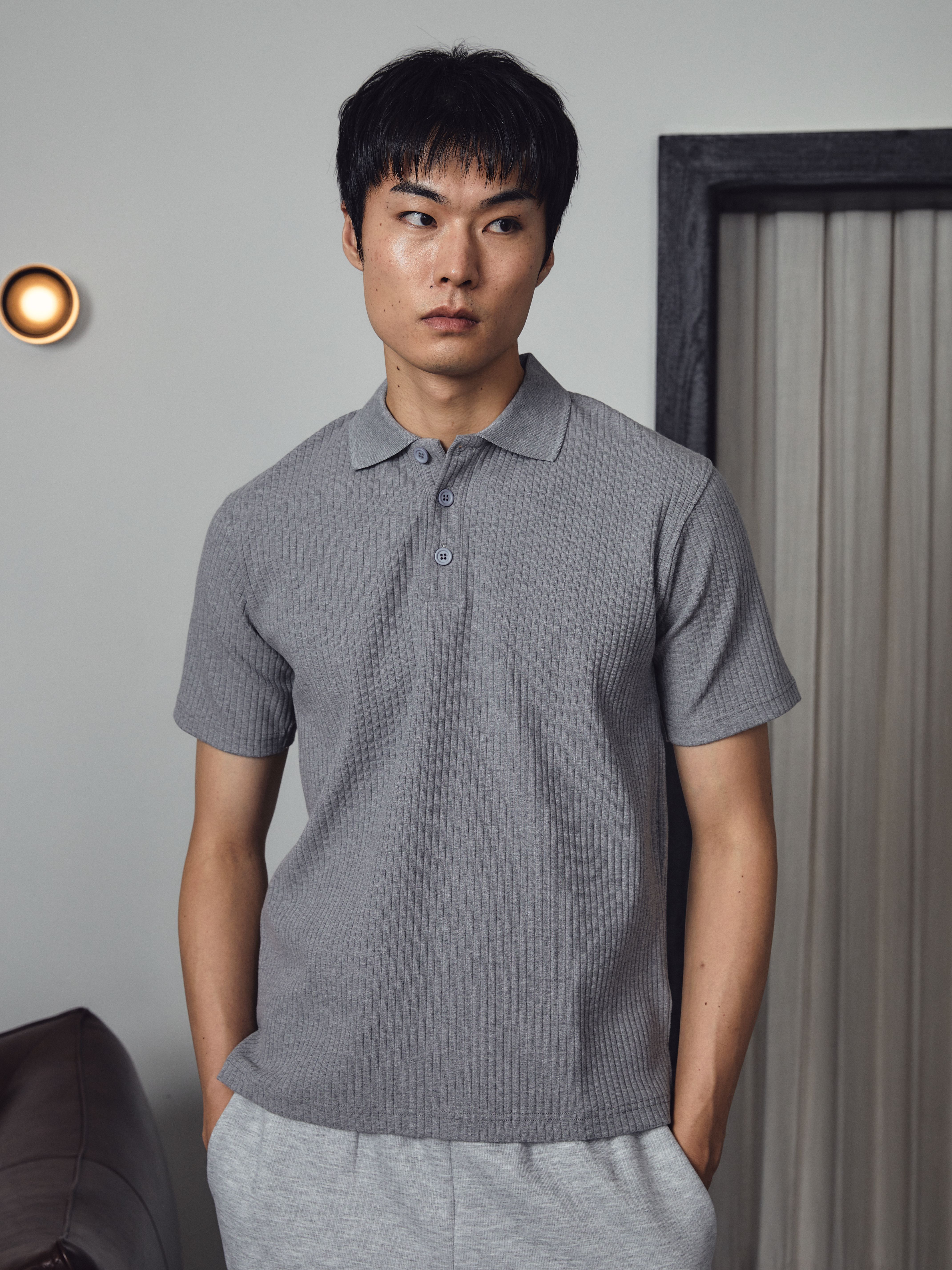 Luke Ribbed Polo Shirt - Grey