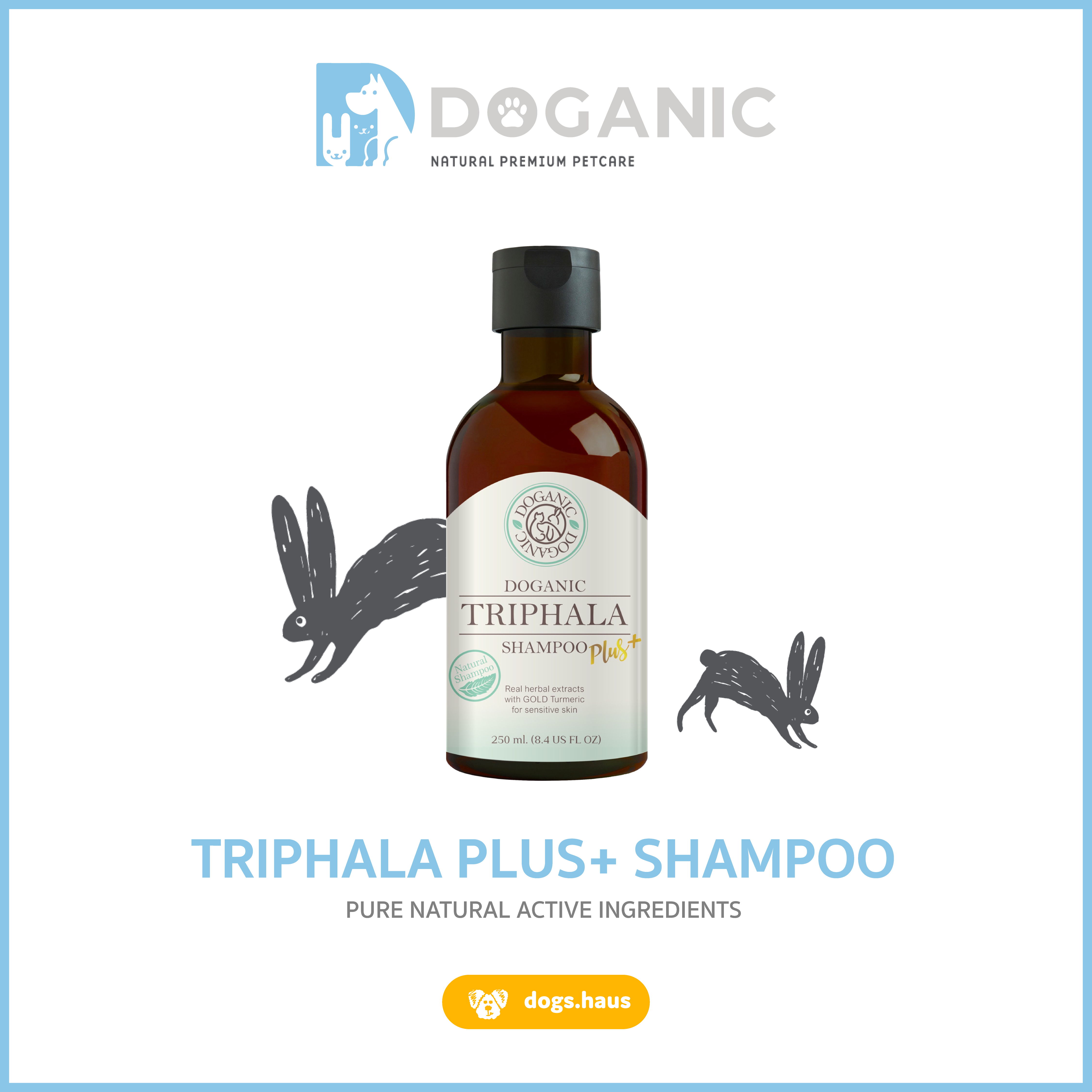 DOGANIC TRIPHALA PLUS+ SHAMPOO แชมพูสมุนไพรธรรมชาติตรีผลา บำรุงผิวหนัง ลดผิวอักเสบ dogshaus.bkk