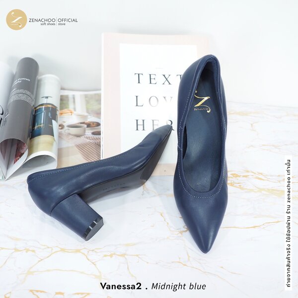 ทรงปกติ:เปลี่ยนไซส์ได้-ไม่รับคืน Zenachoo Vanessa2 สี Midnight blue สูง 2 นิ้ว รองเท้าหนังแกะนิ่ม...