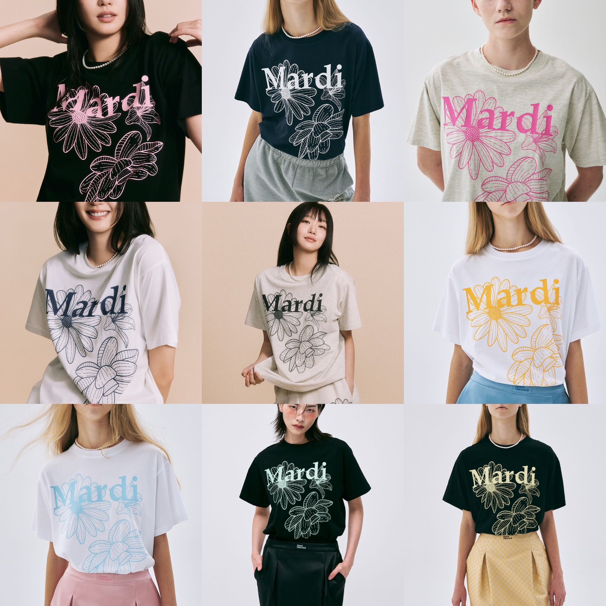 พร้อมส่ง Mardi Mercredi เสื้อยืดลายดอกไม้ รุ่น tshirt triple flower