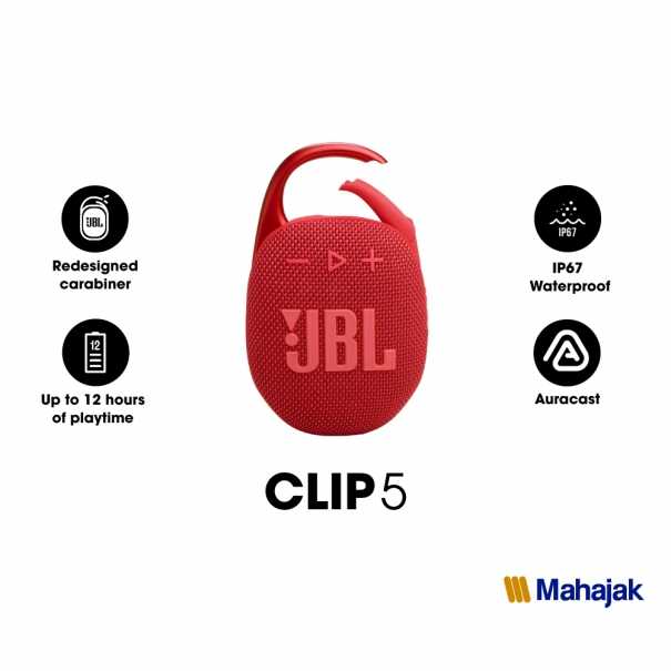 JBLCLIP5 สีแดง  ลำโพงบลูทูธขนาดเล็กพกพากันน้ำ #JBL#JBLCLIP5#MAHAJAK