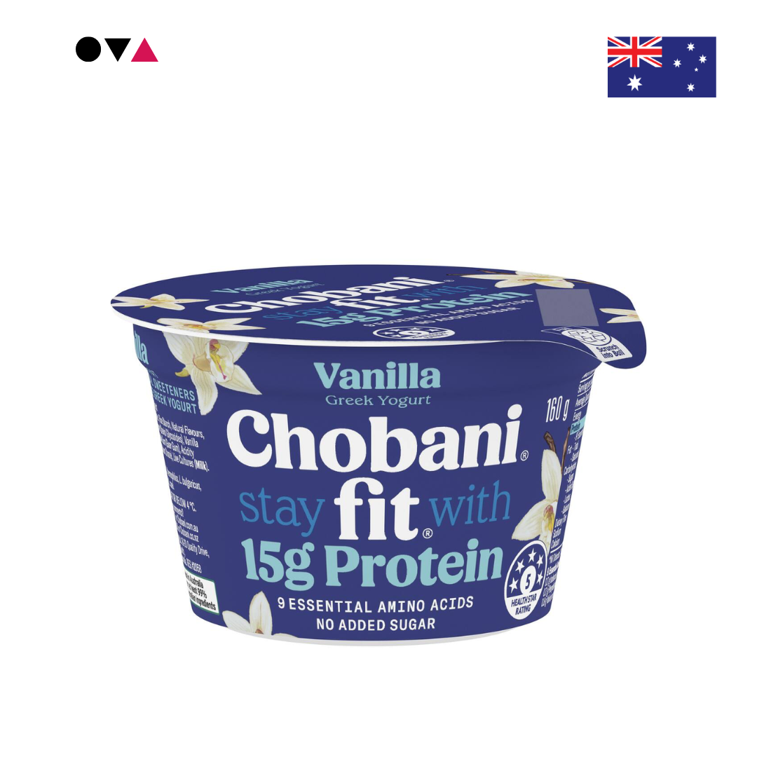 Chobani Fit Greek Yogurt Vanilla 160g กรีก โยเกิร์ต รสวานิลลา โปรตีนสูง 15 กรัม จากออสเตรเลีย