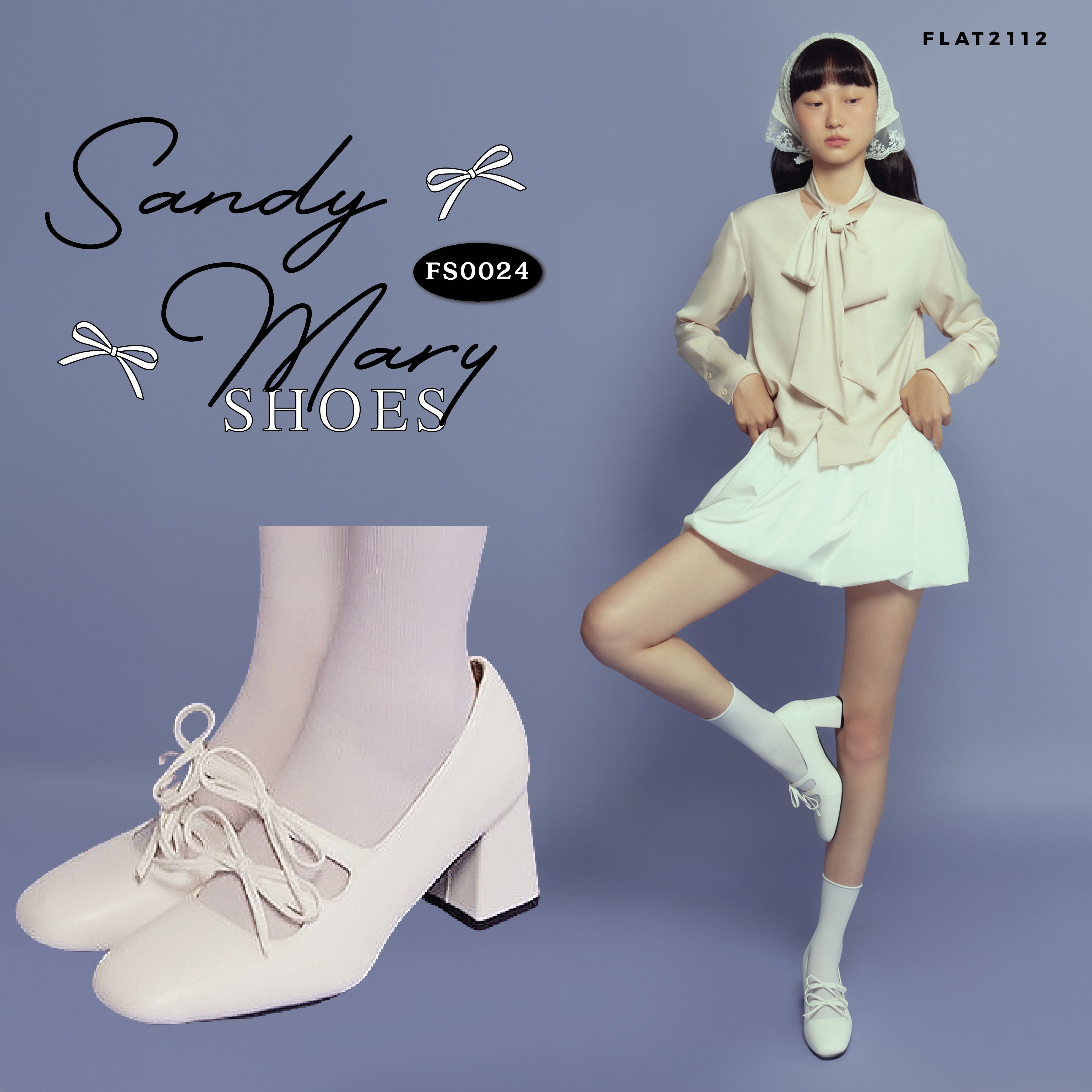 FLAT2112 FS0024 : SANDY MARY SHOES รองเท้าหนังส้นสูงสีขาว