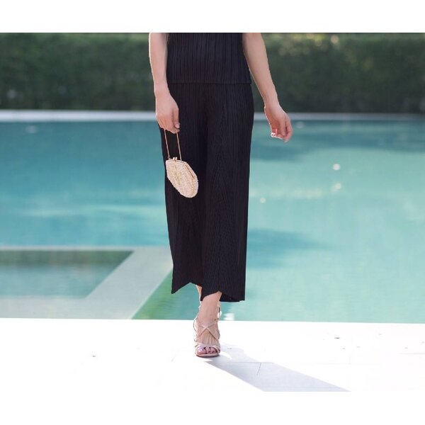ยาว 36นิ้ว!! 2MUAY รุ่น GJO2088-1 กางเกงอัดพลีทงานคุณภาพ CROPPED WIDE LEG PLEATED PANTS 13สี FREE...