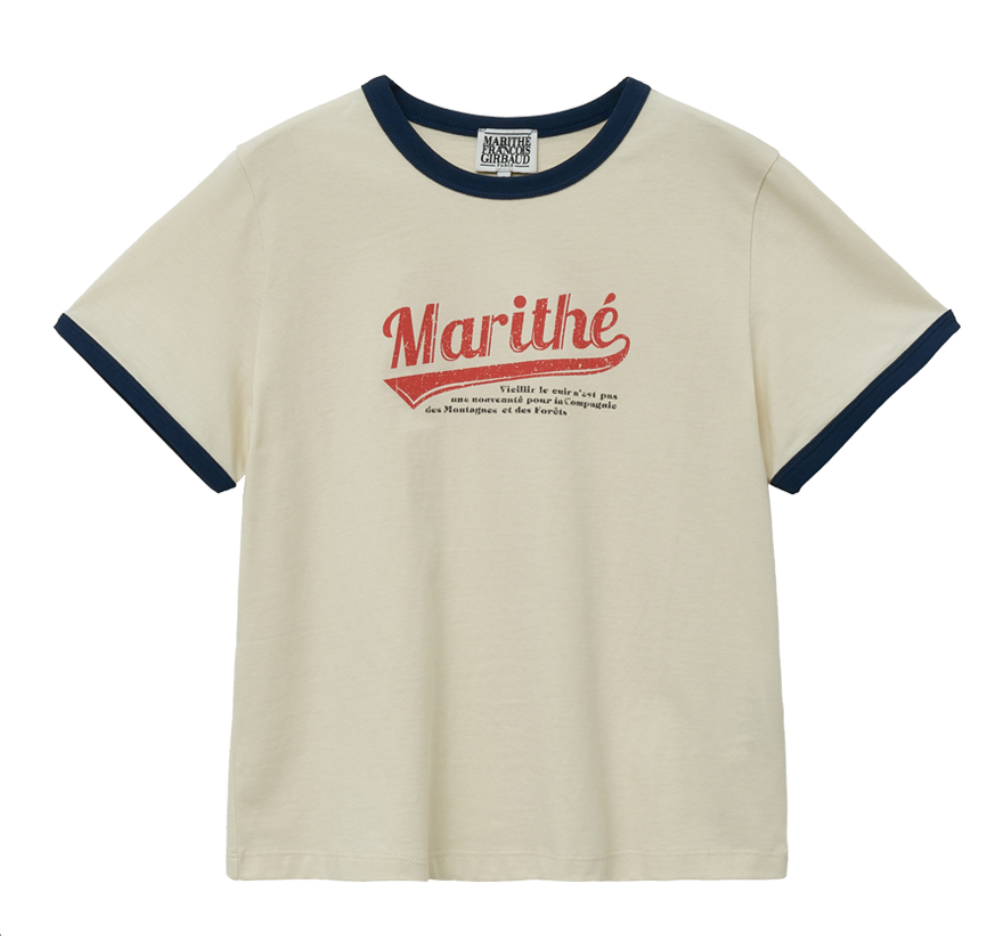 พร้อมส่ง Marithe Francois Girbaud เสื้อยืด รุ่น W VINTAGE BASEBALL RINGER TEE ivory