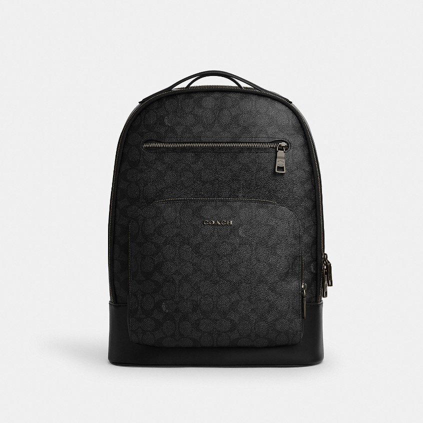 Coach CY832 Ethan Backpack In Signature Canvas (QBMI5) กระเป๋าเป้ผู้ชาย สี Qb/Charcoal/Black